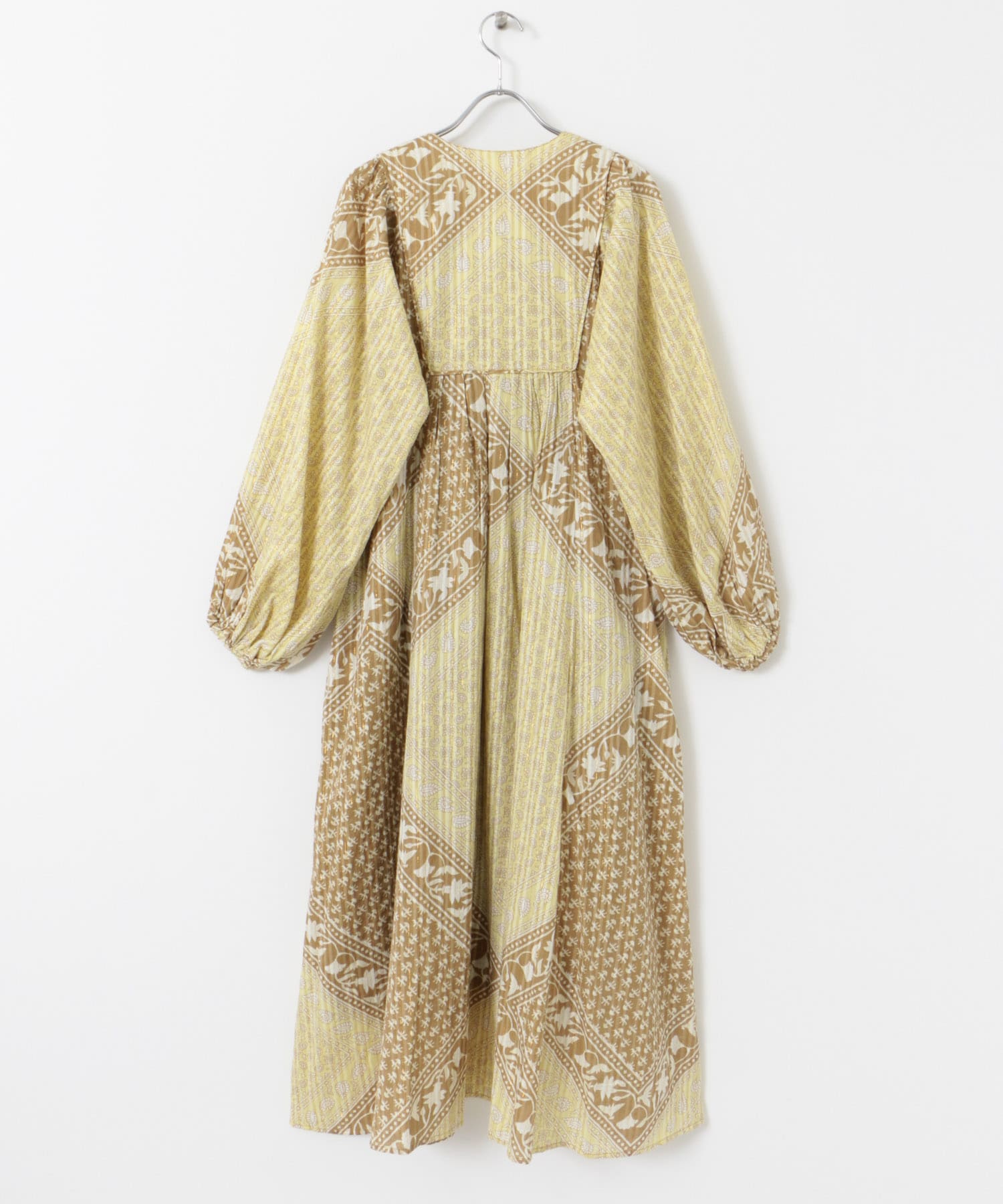 sara mallika　COTTON LUREX SCARF PRINT DRESS YELLOW S