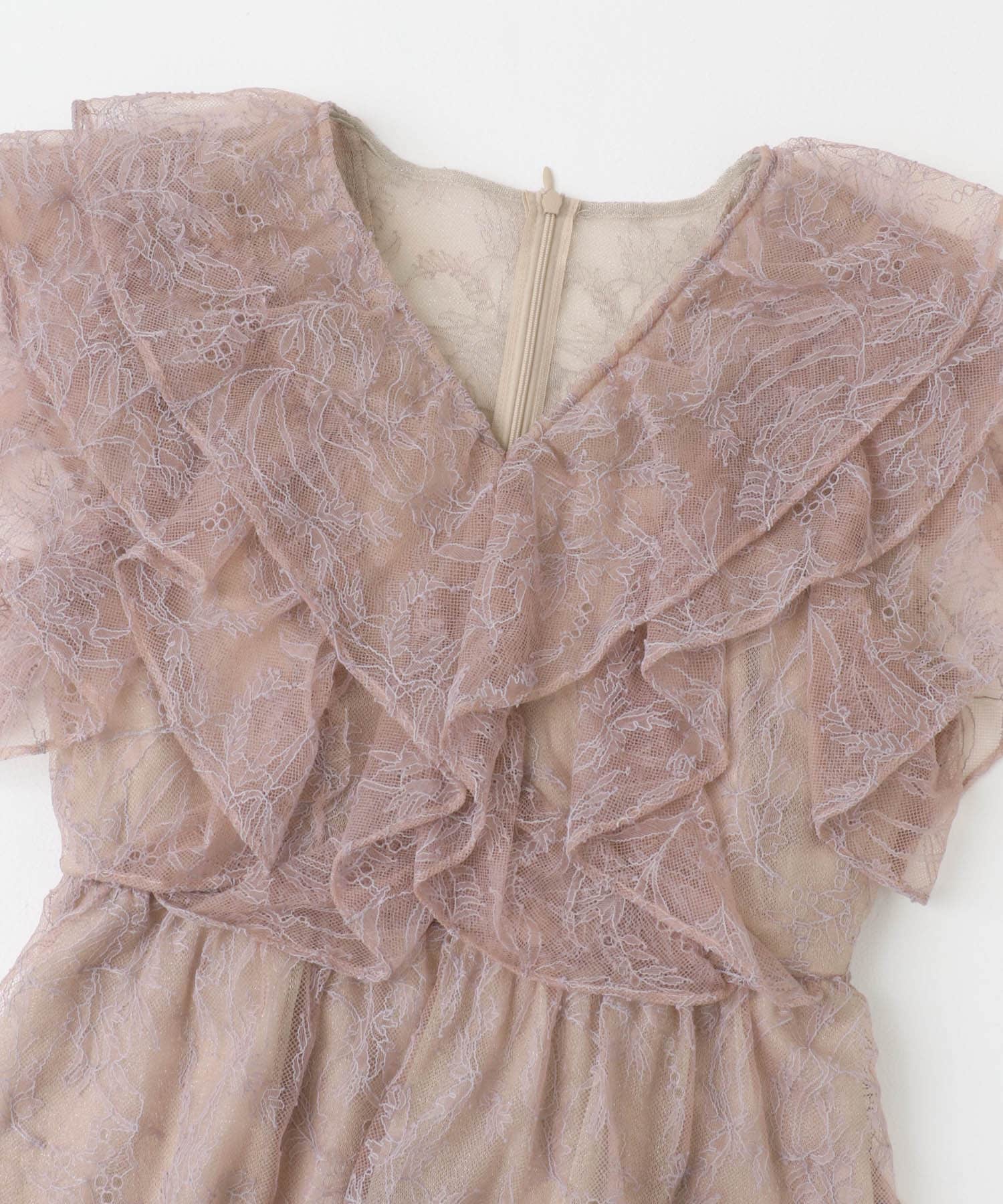 kaene　レースフリルドッキングドレス lavender 36