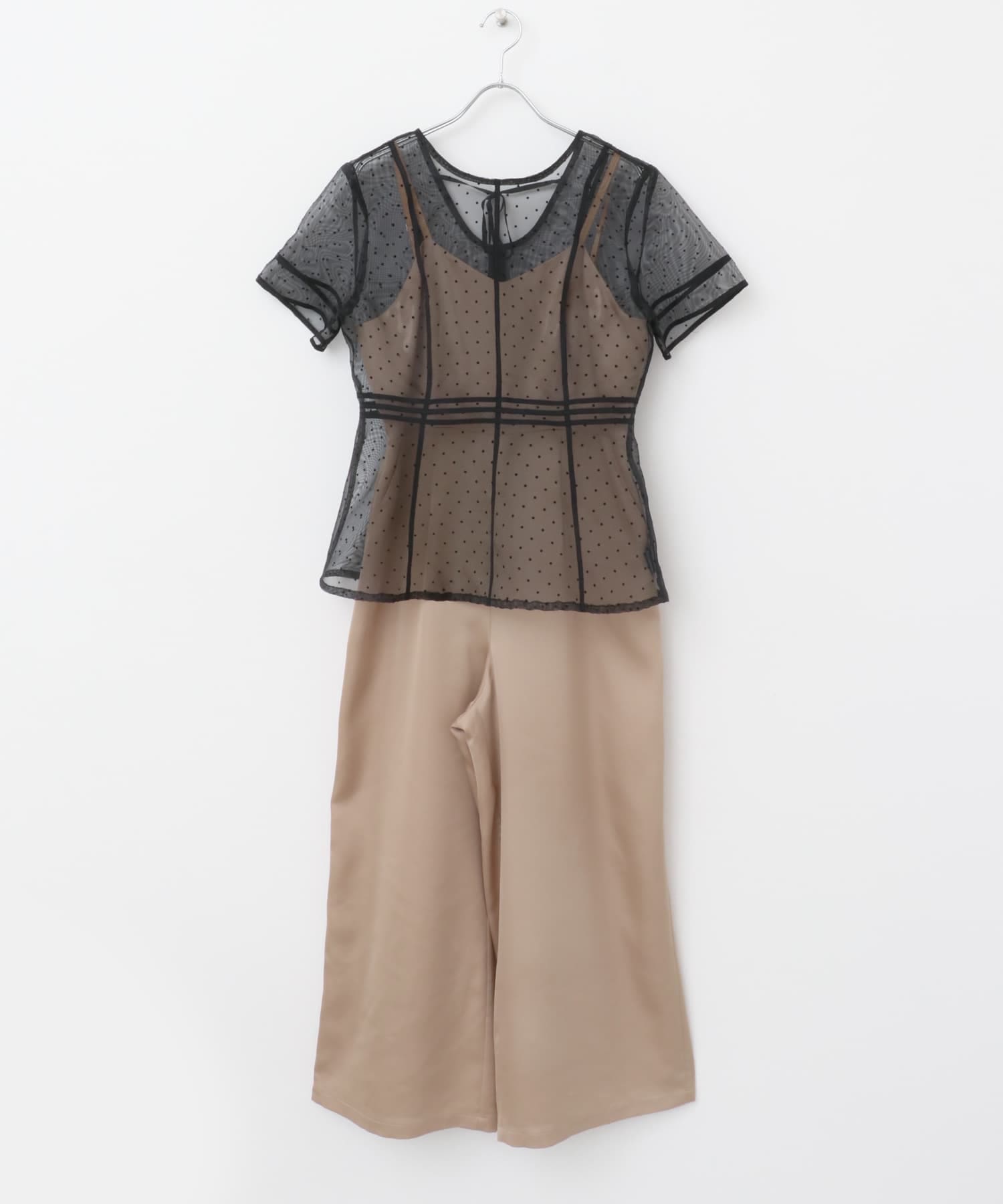 kaene　ドットパイピングオールインワン pinkbeige 38