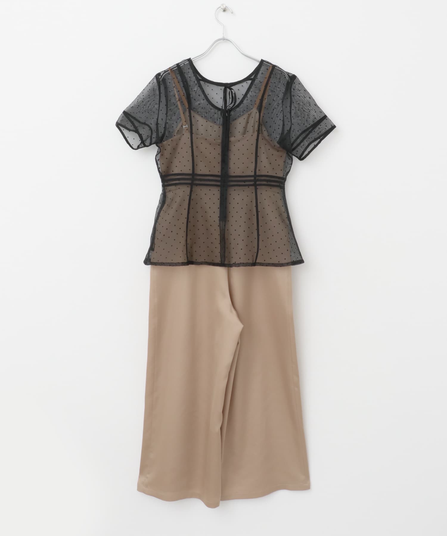 kaene　ドットパイピングオールインワン pinkbeige 38