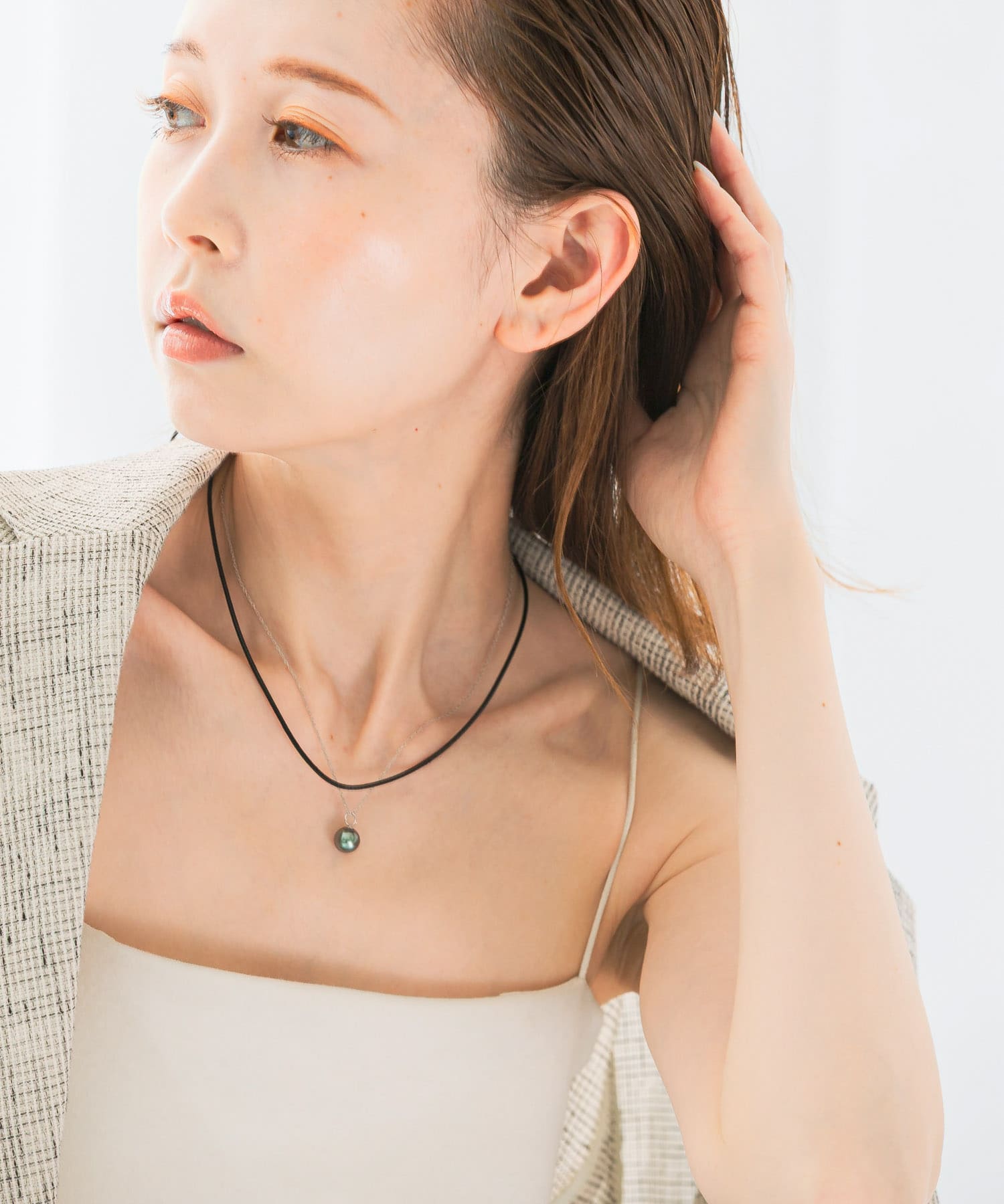 Favorible　Black Pearl Combi Necklace SIL×BLK FREE