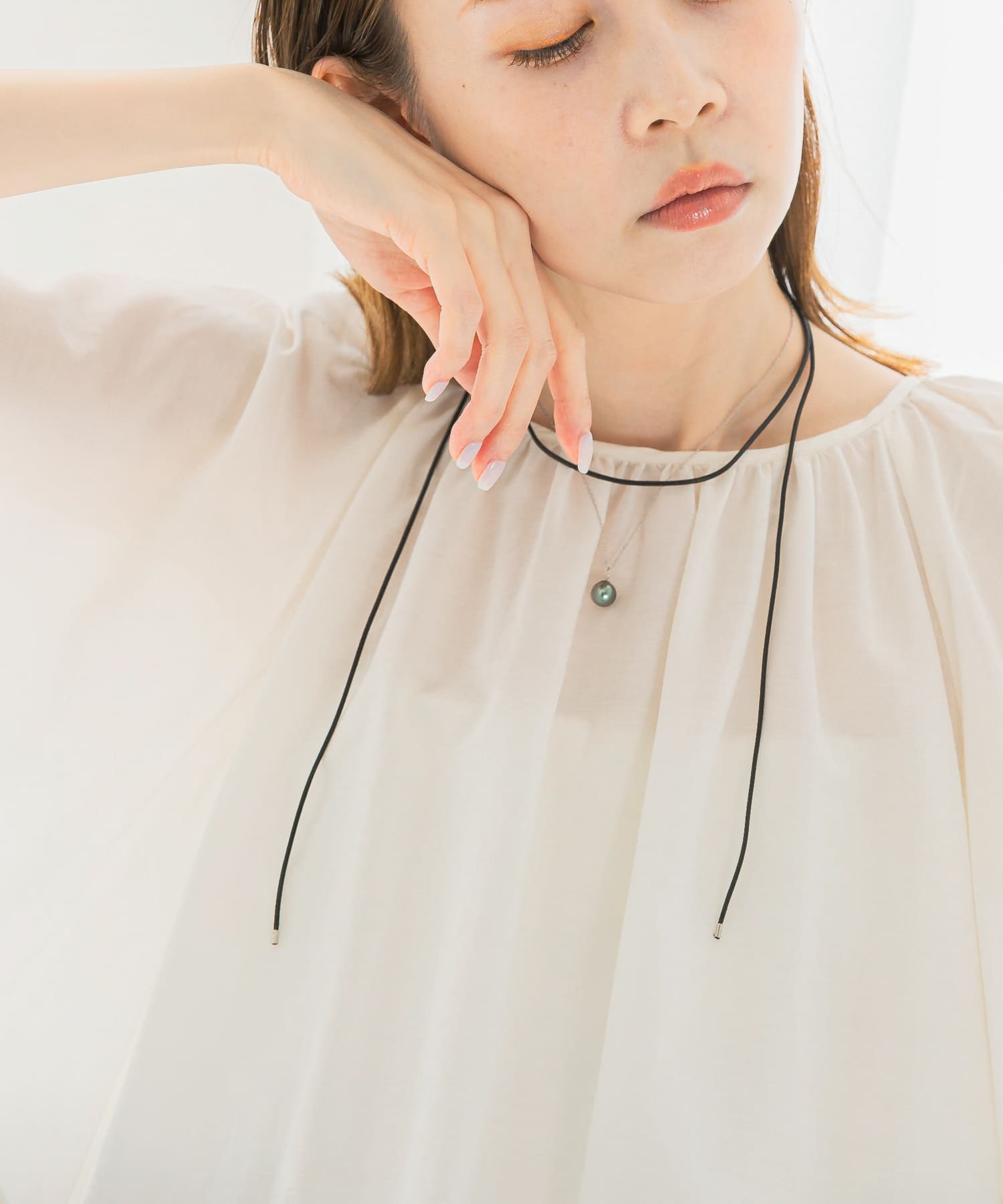Favorible　Black Pearl Combi Necklace SIL×BLK FREE