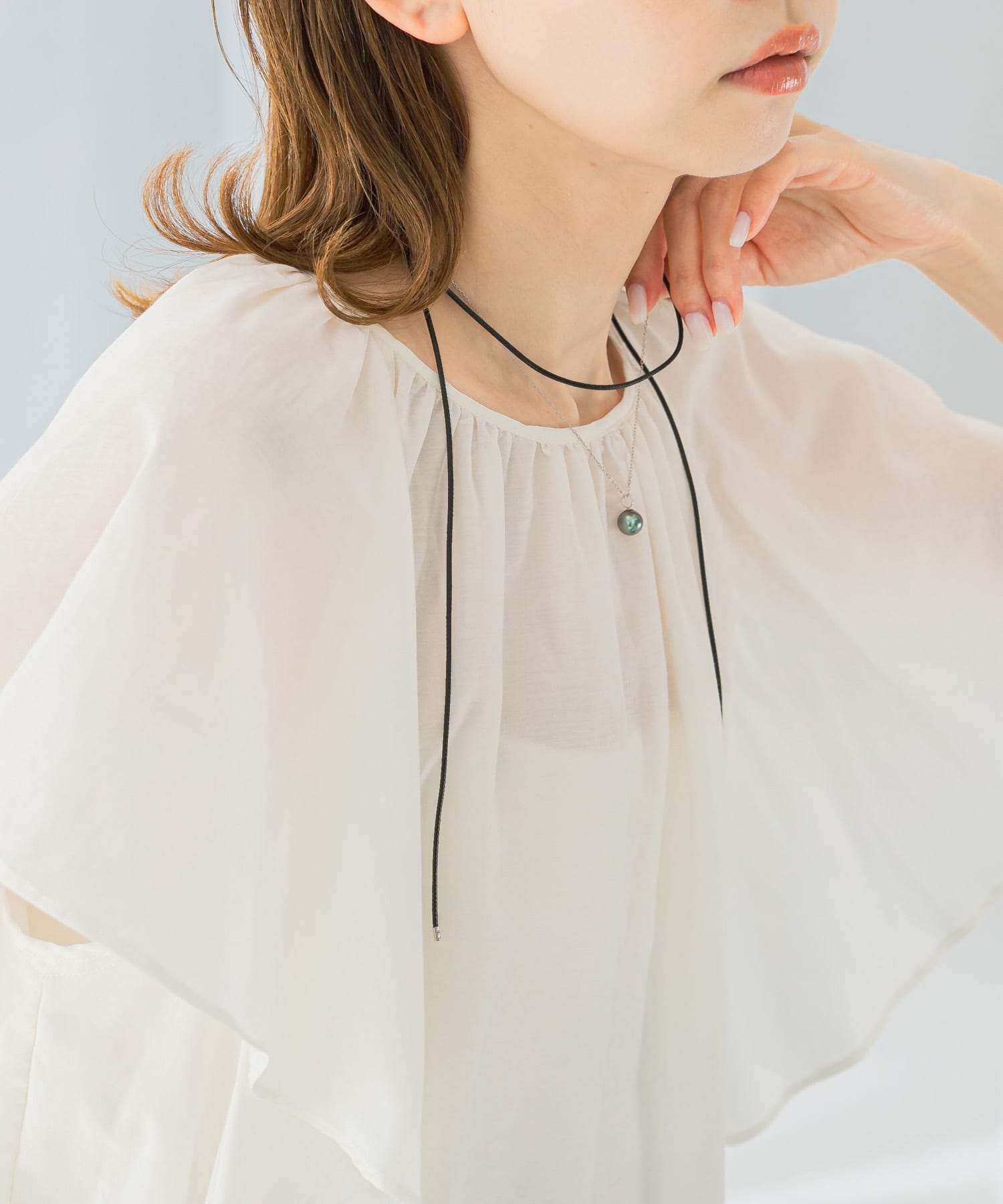 Favorible　Black Pearl Combi Necklace SIL×BLK FREE