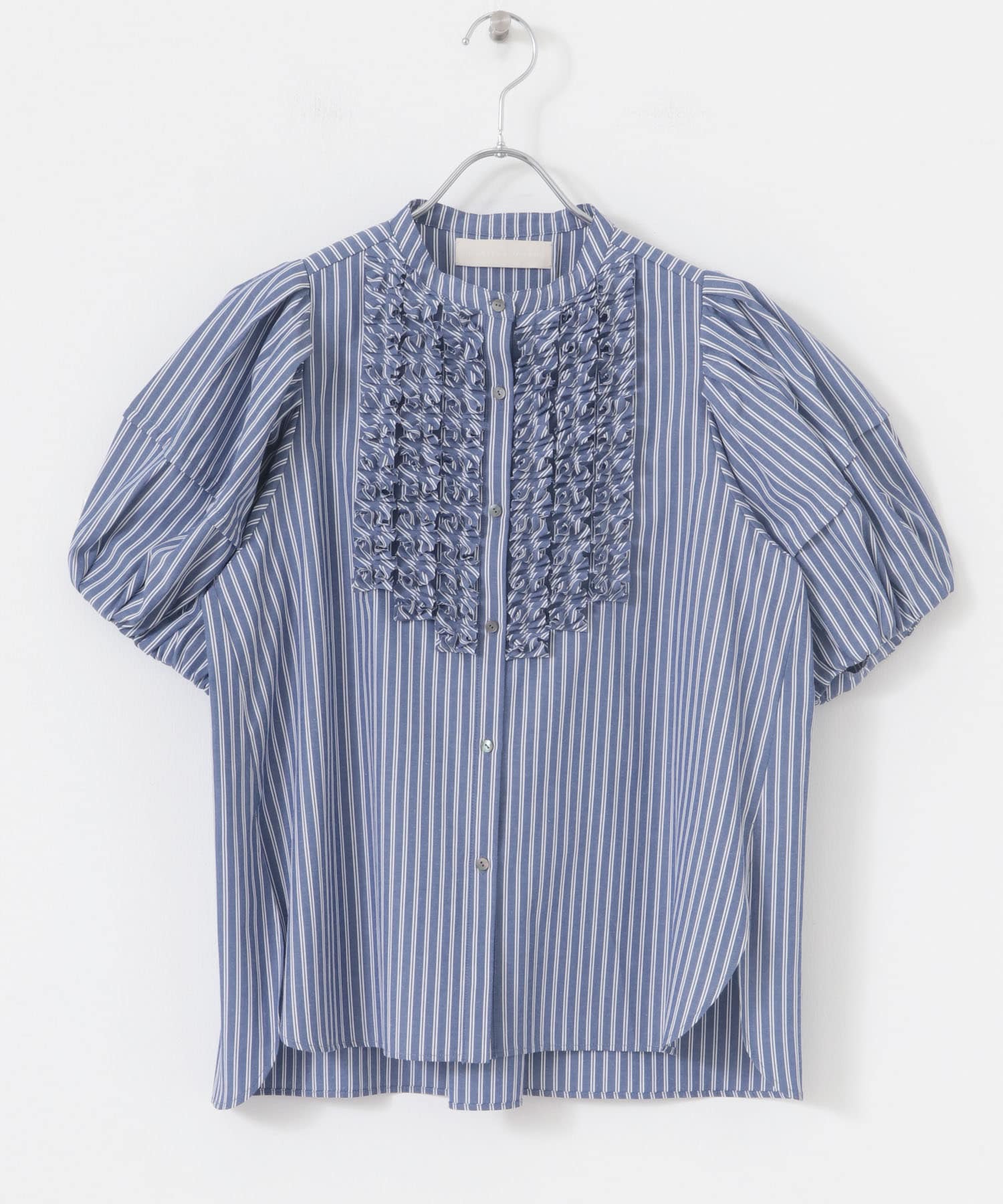 MARILYN MOON　Modern tuck frill volume blouse NAVYWHITE FREE