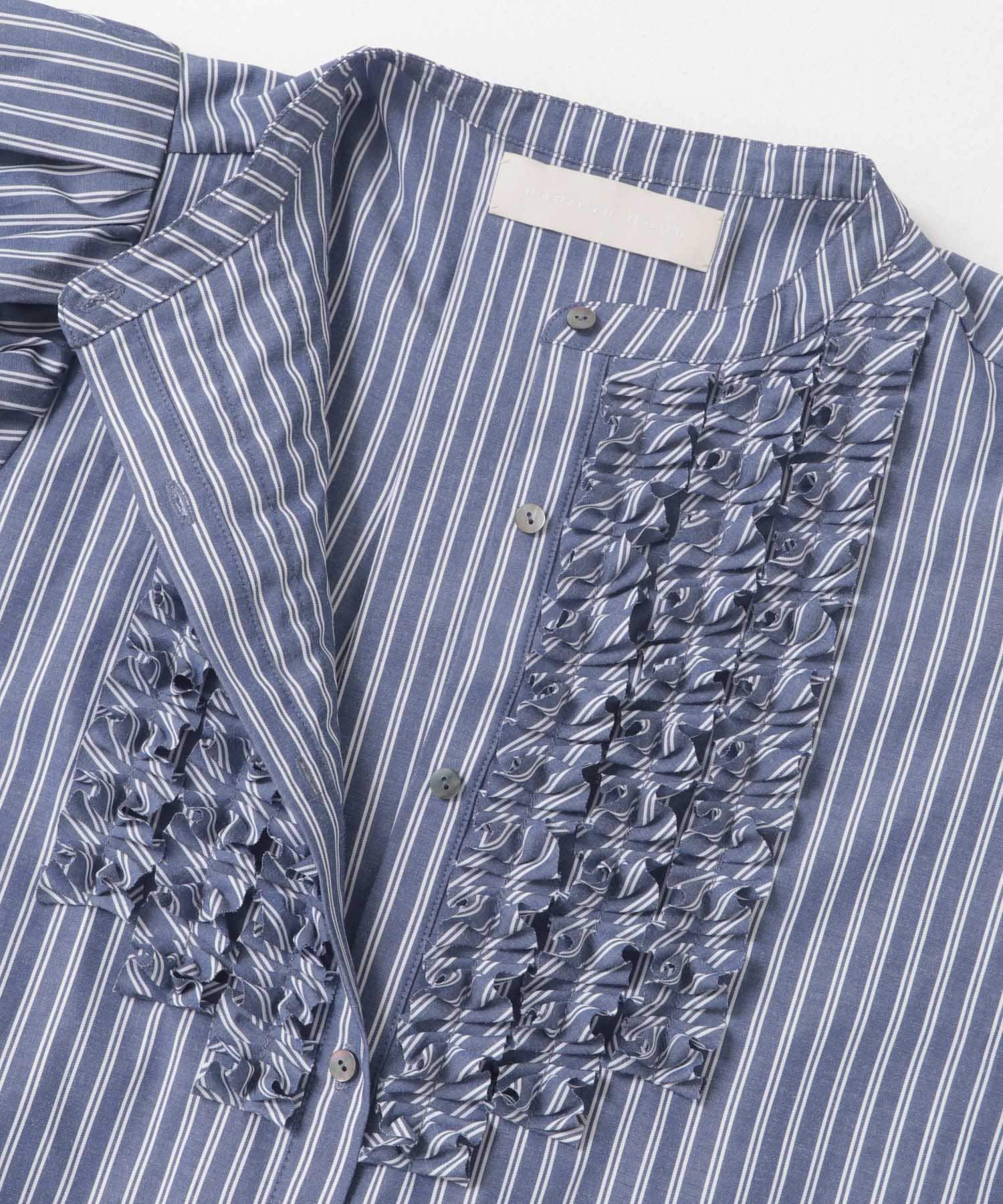 MARILYN MOON　Modern tuck frill volume blouse NAVYWHITE FREE