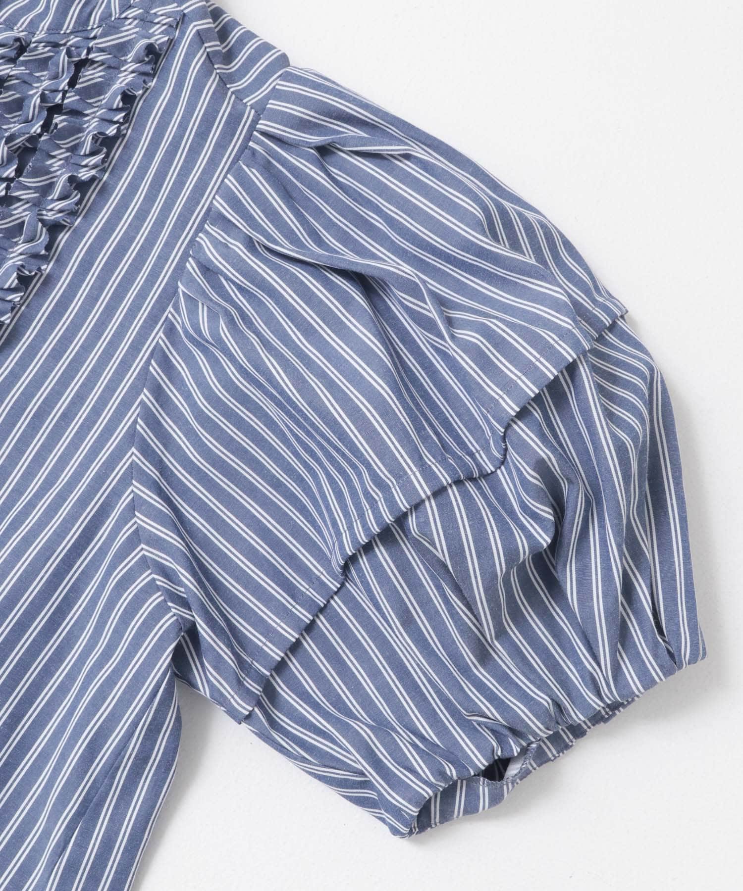 MARILYN MOON　Modern tuck frill volume blouse NAVYWHITE FREE