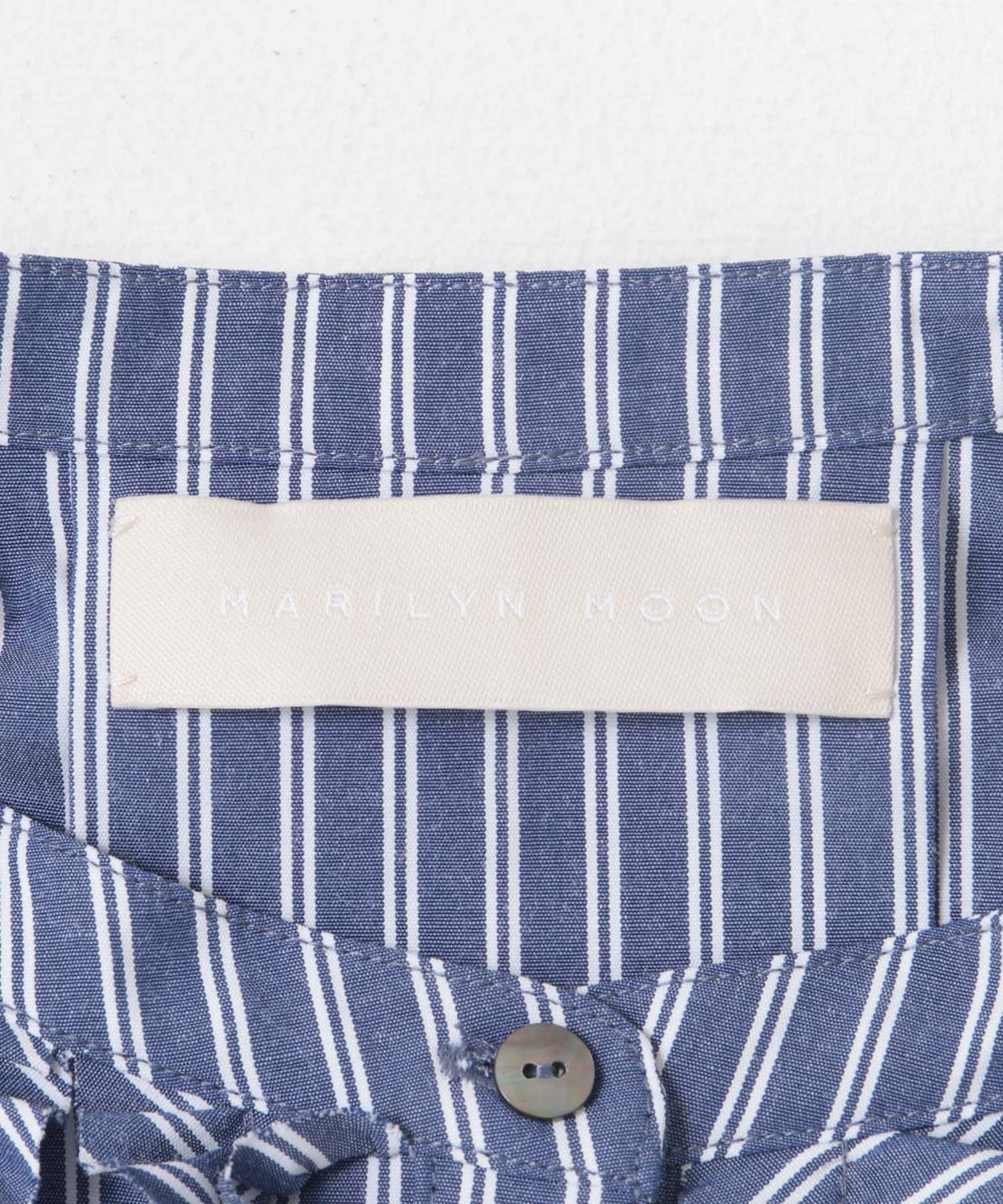 MARILYN MOON　Modern tuck frill volume blouse NAVYWHITE FREE