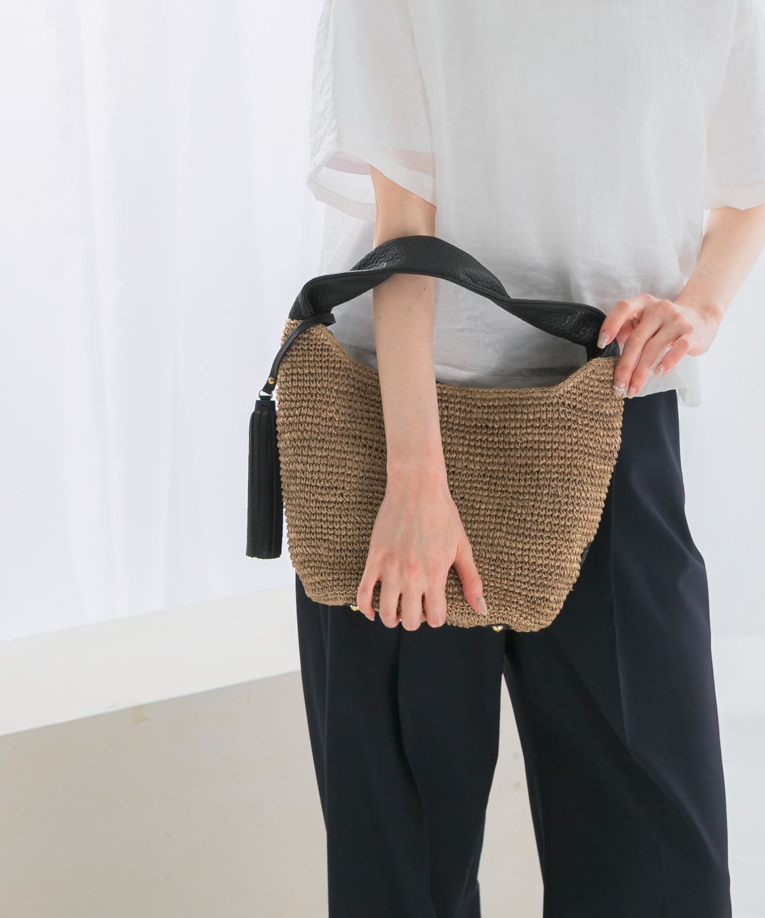 VIOLAd’ORO　アバカワンショルダーバッグ W BROWN B -