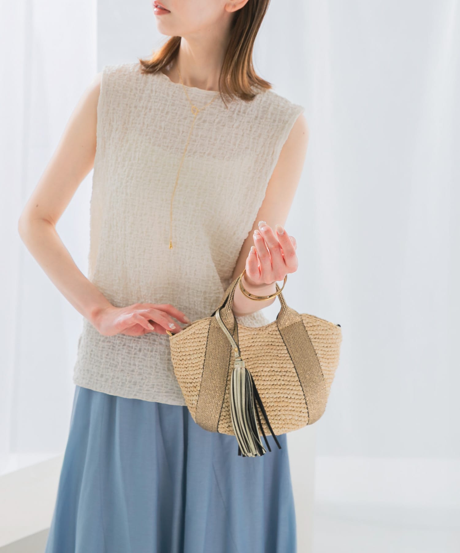 VIOLAd’ORO　ラフィア2WAYバッグ NATUGLD -