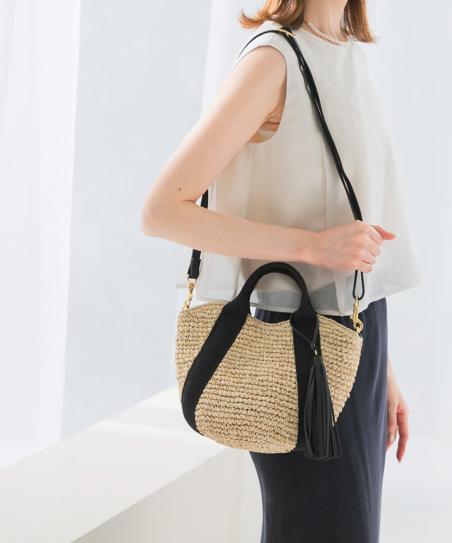 VIOLAd’ORO　ラフィア2WAYバッグ NATUBLK -