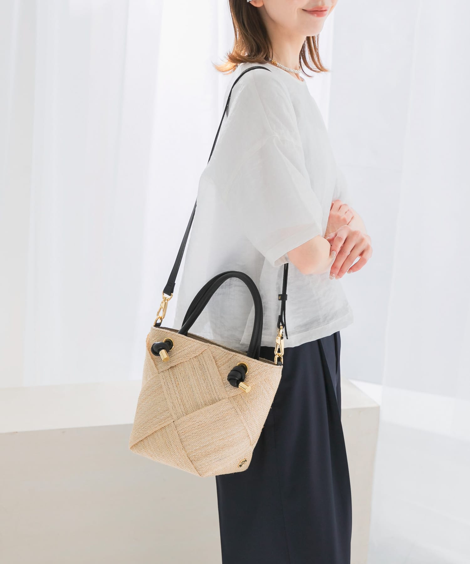 VIOLAd’ORO　アバカメッシュ2WAYバッグ NATU BLK -