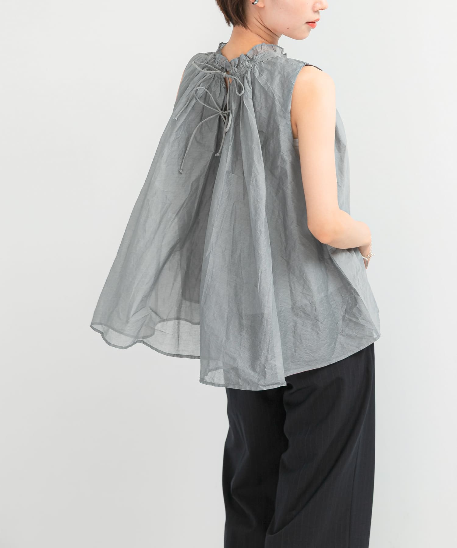 MARILYN MOON　sheer cotton gather blouse