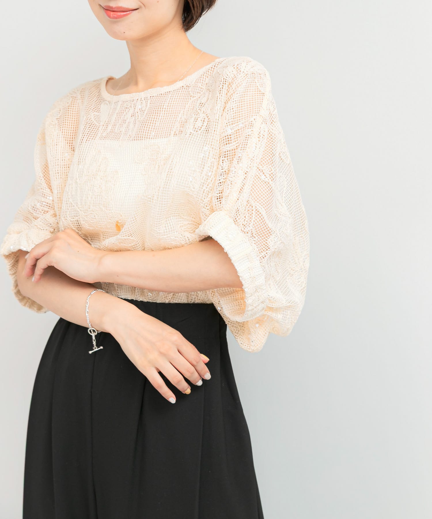 TORRAZZO DONNA　Botanical pattern spangle blouse