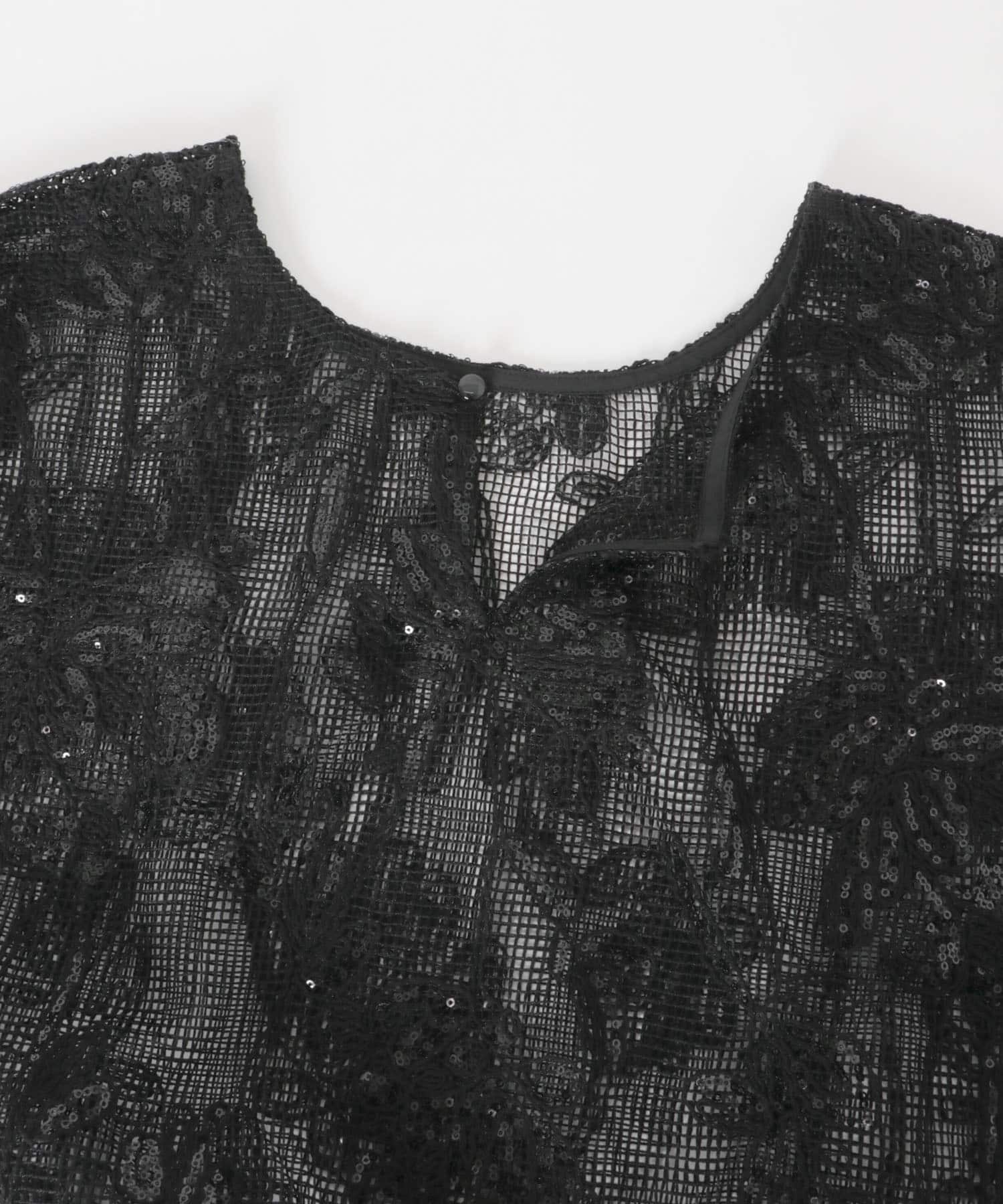 TORRAZZO DONNA　Botanical pattern spangle blouse BLACK FREE
