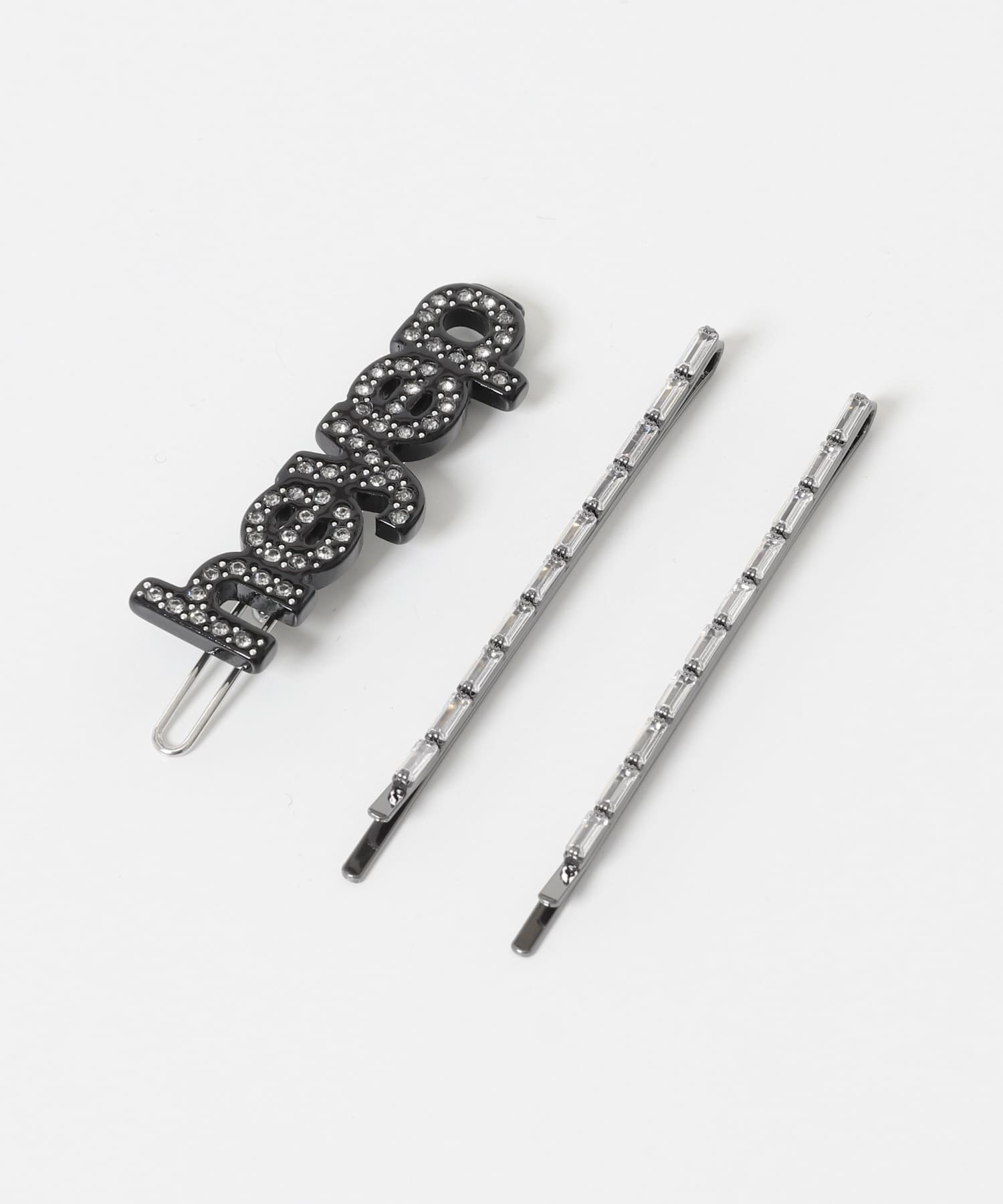 heyep　LogoRhinestoneHairpins3P BLACK -
