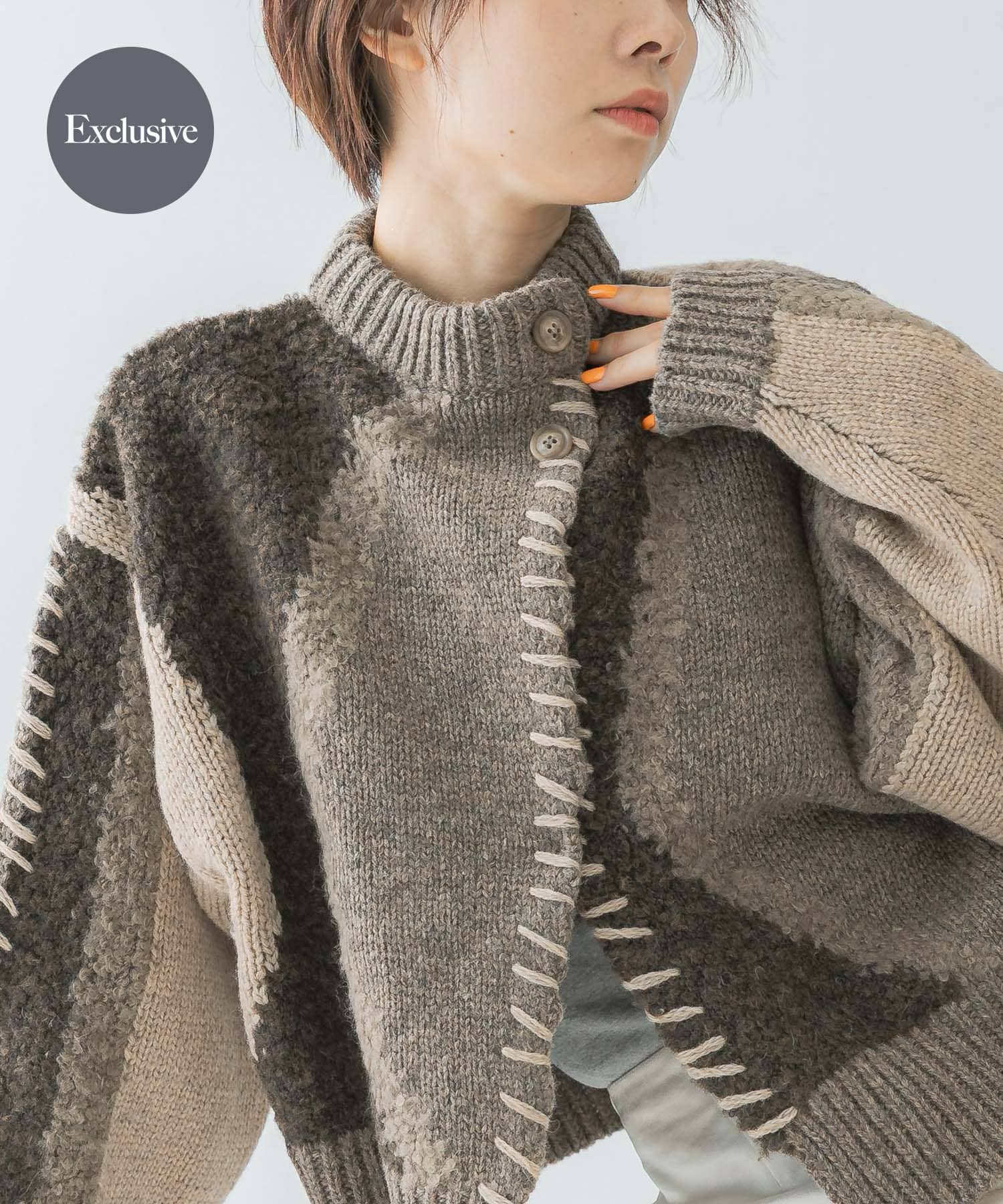 『別注』leinwande×ROSSO　Intarsia Patctwork cardigan