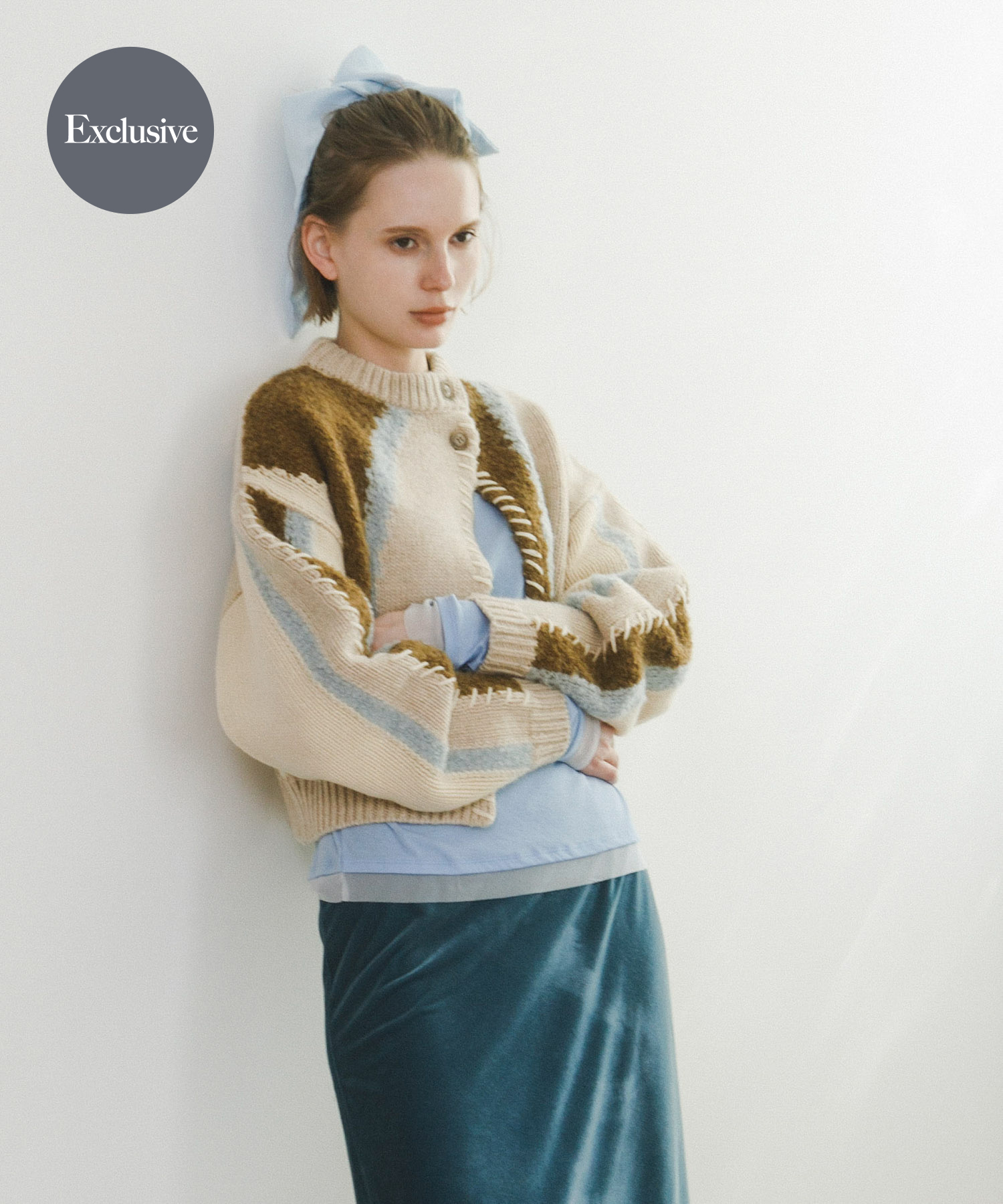 『別注』leinwande×ROSSO　Intarsia Patctwork Cardigan