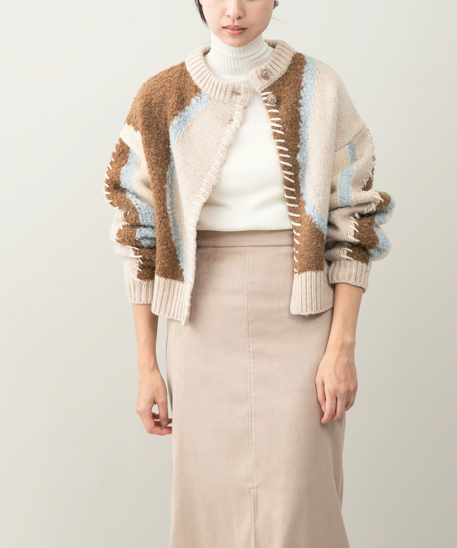 『別注』leinwande×ROSSO　Intarsia Patctwork Cardigan Mix FREE