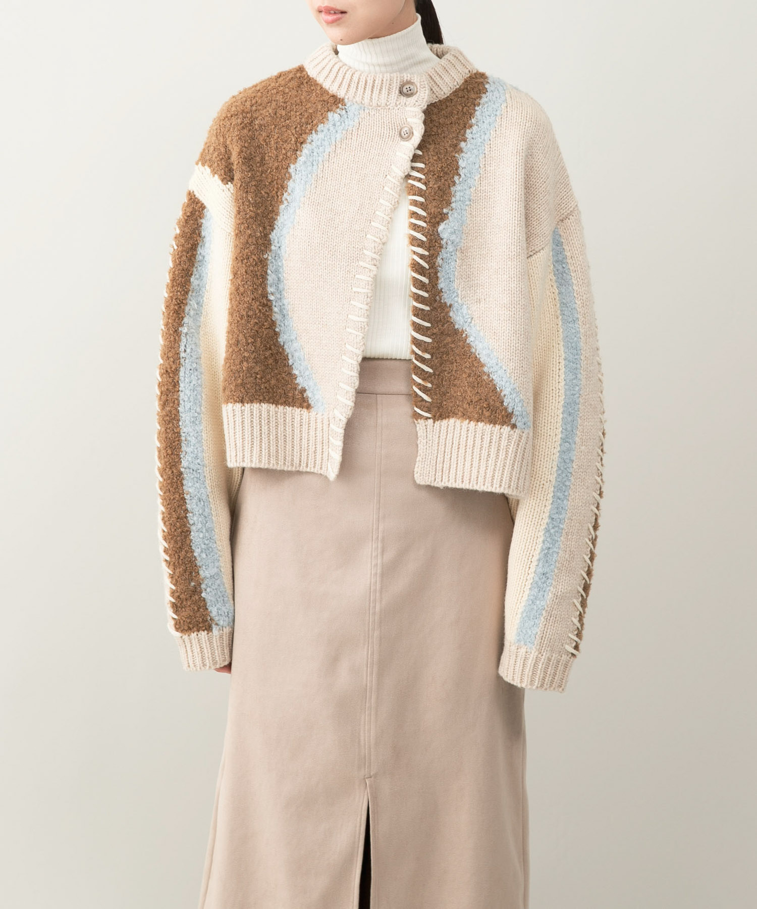 『別注』leinwande×ROSSO　Intarsia Patctwork Cardigan Mix FREE