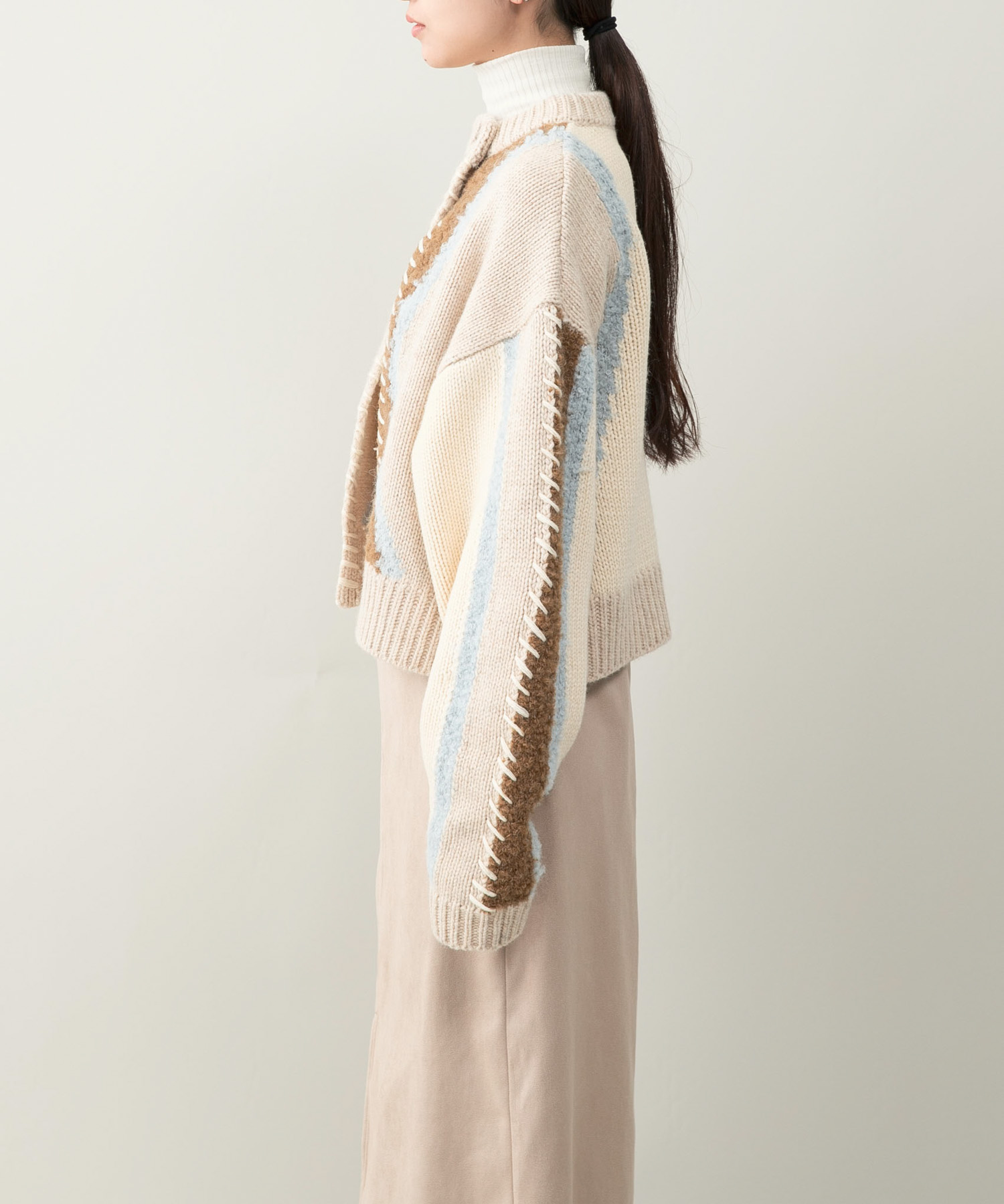 『別注』leinwande×ROSSO　Intarsia Patctwork Cardigan Mix FREE