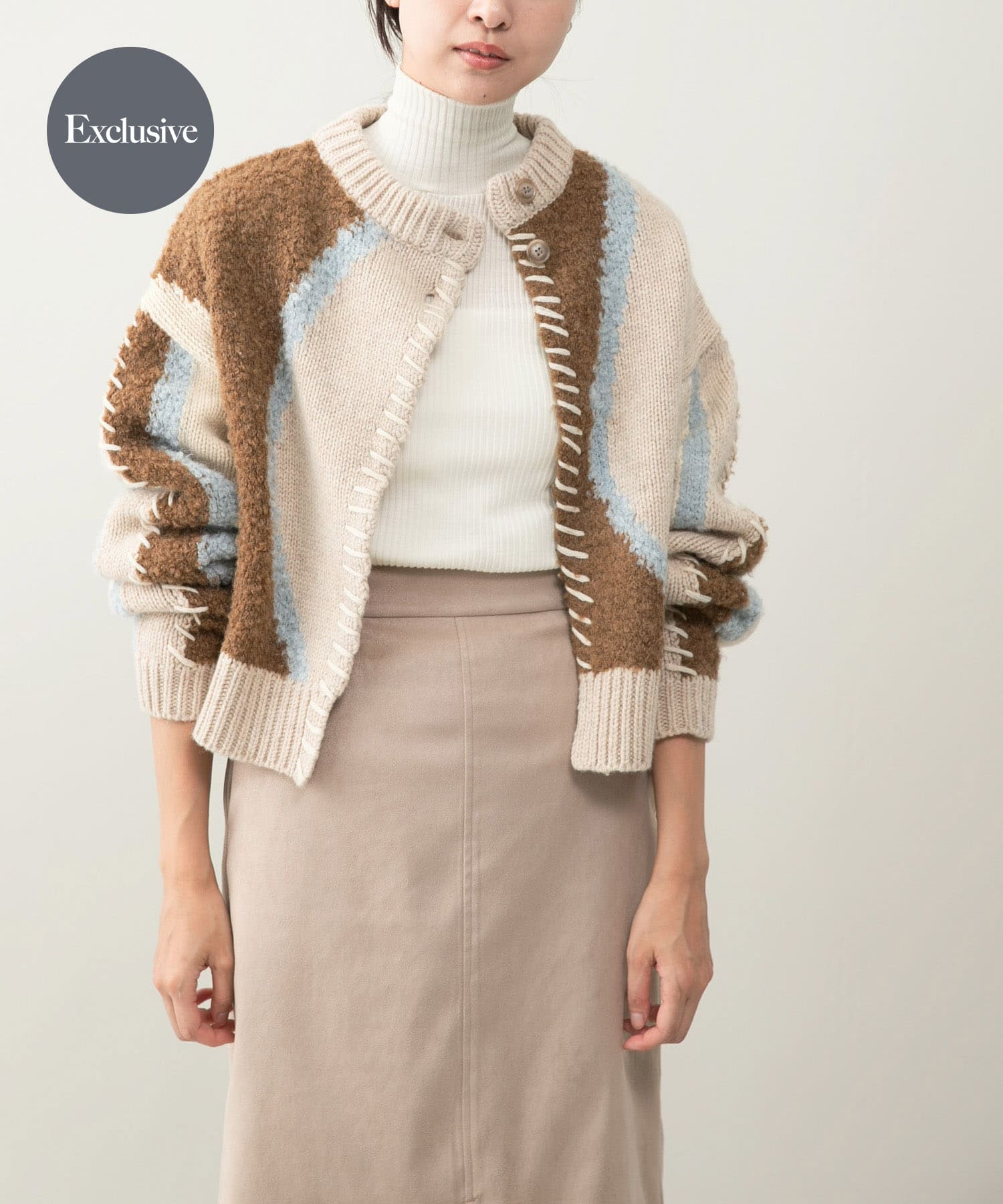 『別注』leinwande×ROSSO　Intarsia Patctwork cardigan