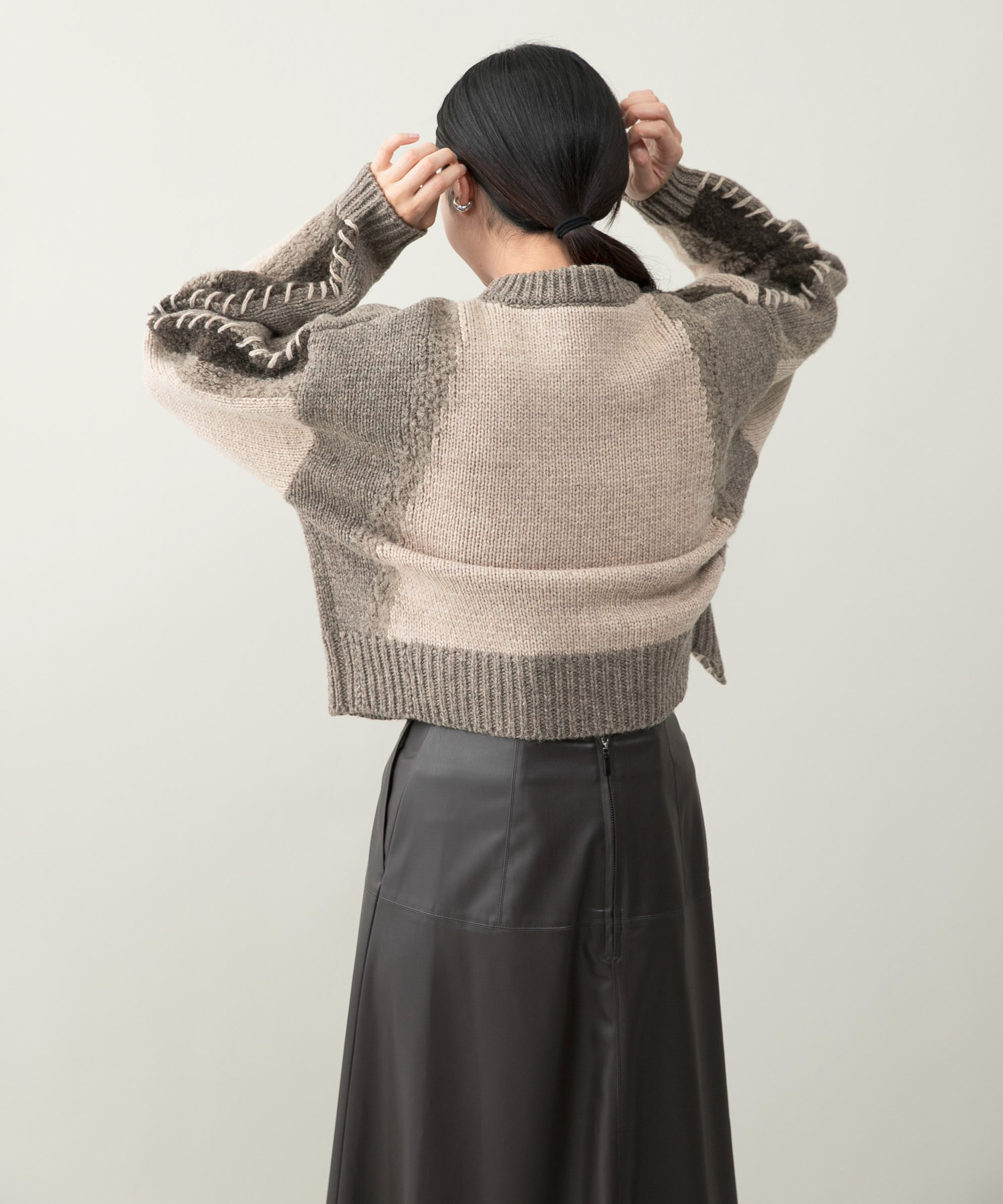 『別注』leinwande×ROSSO　Intarsia Patctwork Cardigan Beige FREE