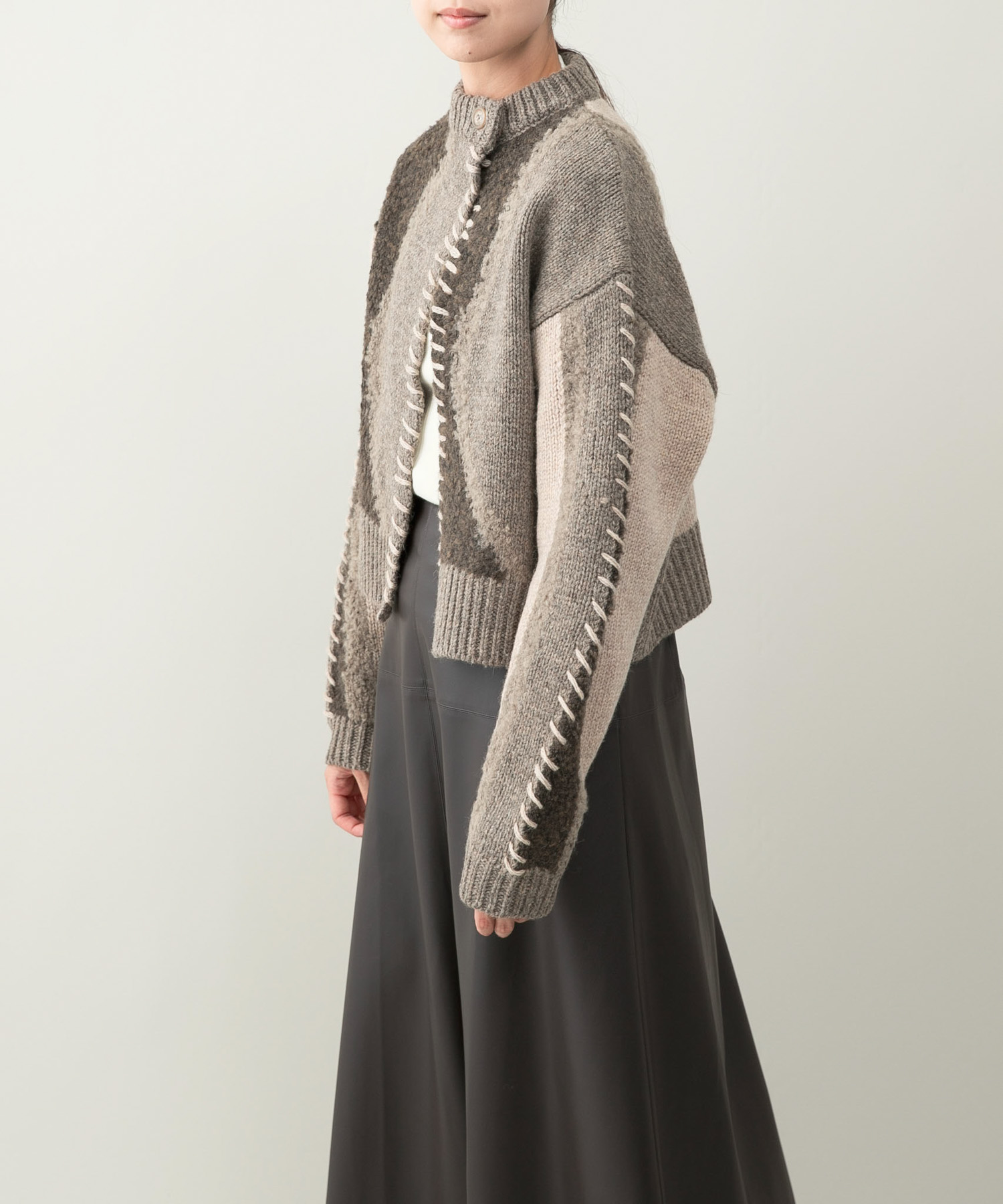 『別注』leinwande×ROSSO　Intarsia Patctwork Cardigan Beige FREE
