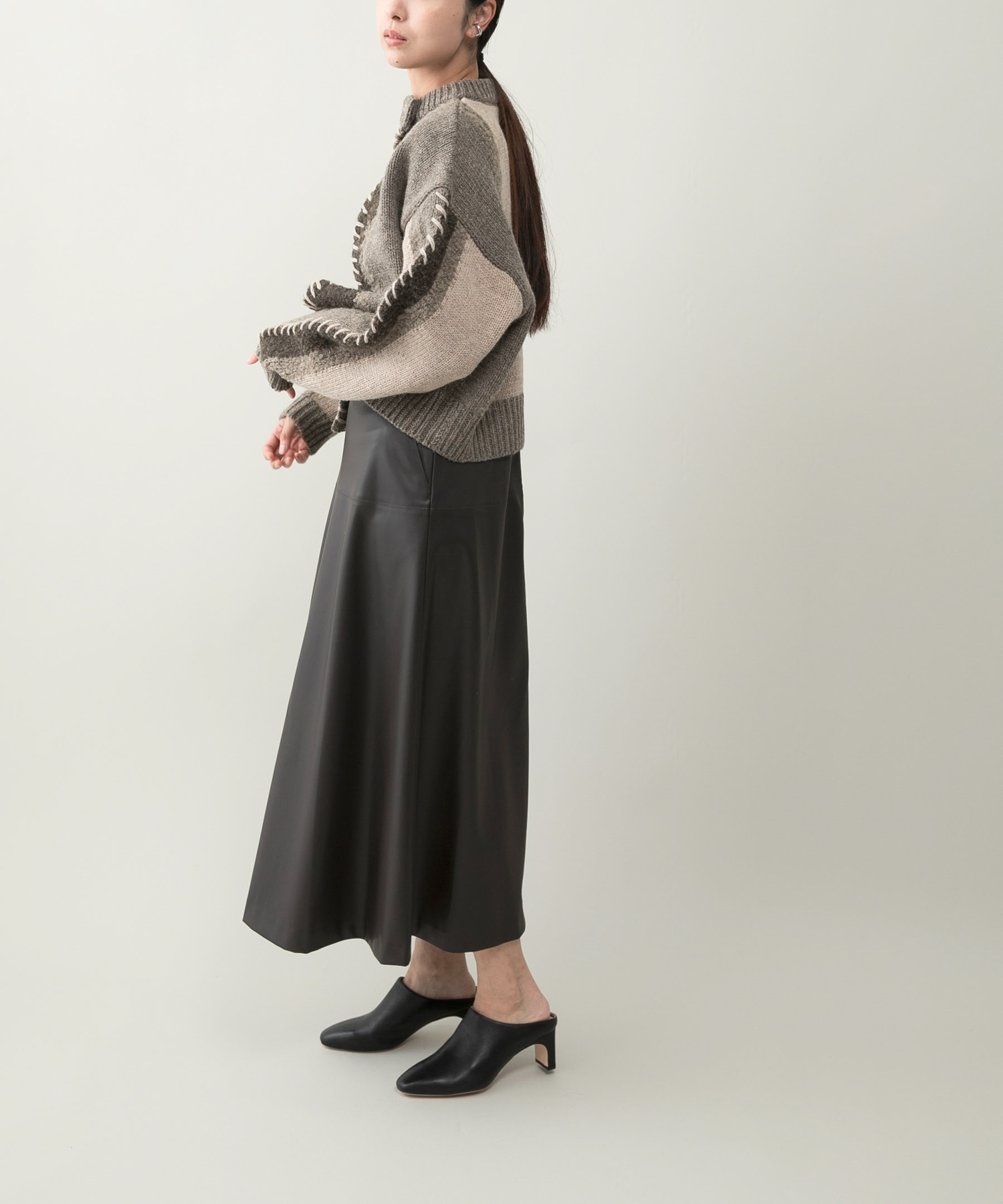 『別注』leinwande×ROSSO　Intarsia Patctwork Cardigan Beige FREE