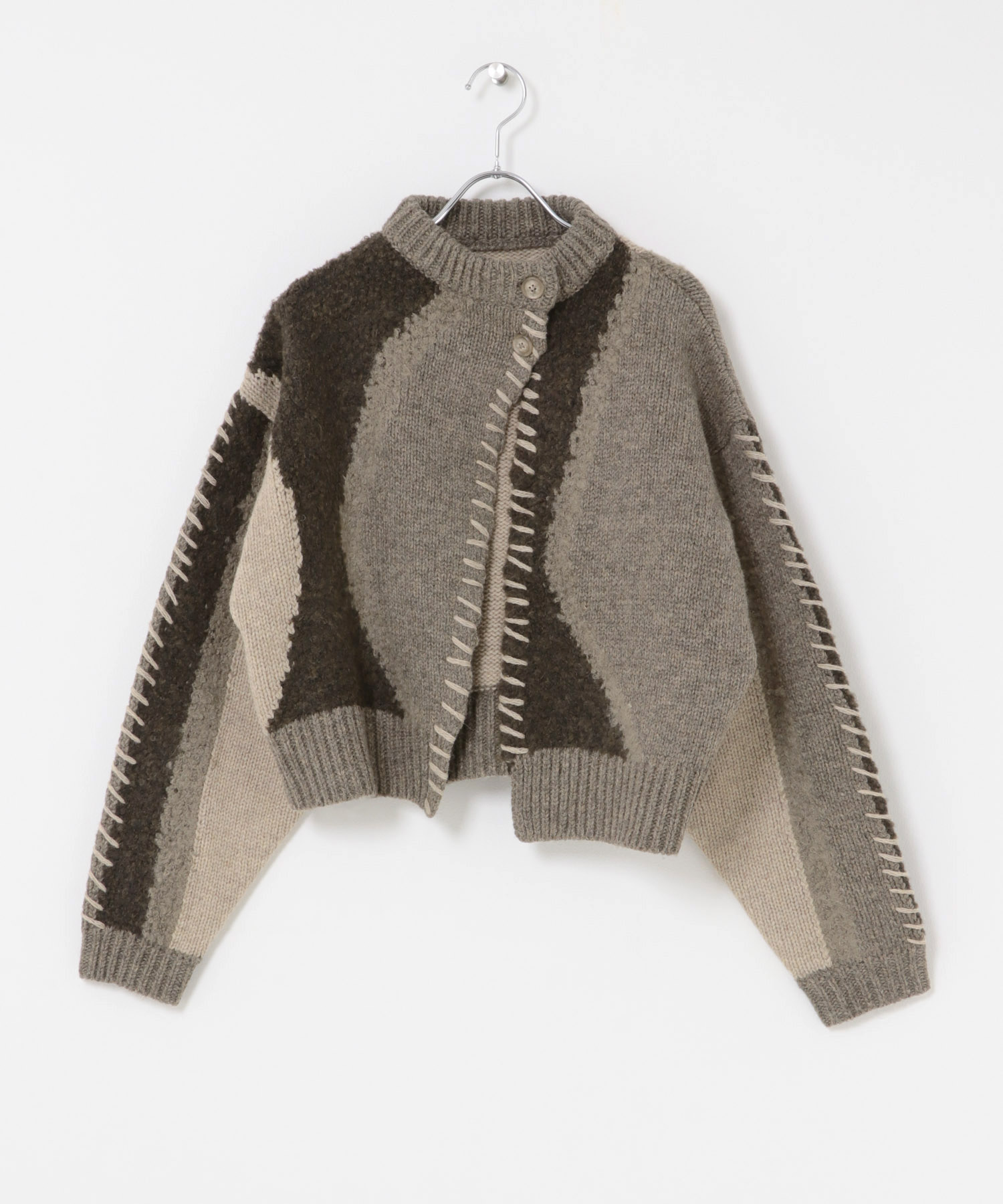 『別注』leinwande×ROSSO　Intarsia Patctwork Cardigan Beige FREE