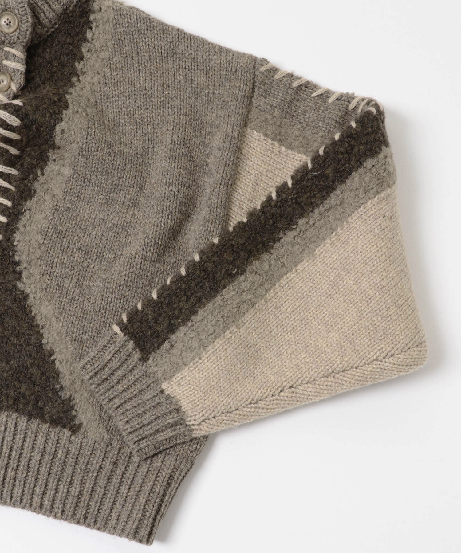 『別注』leinwande×ROSSO　Intarsia Patctwork Cardigan Beige FREE