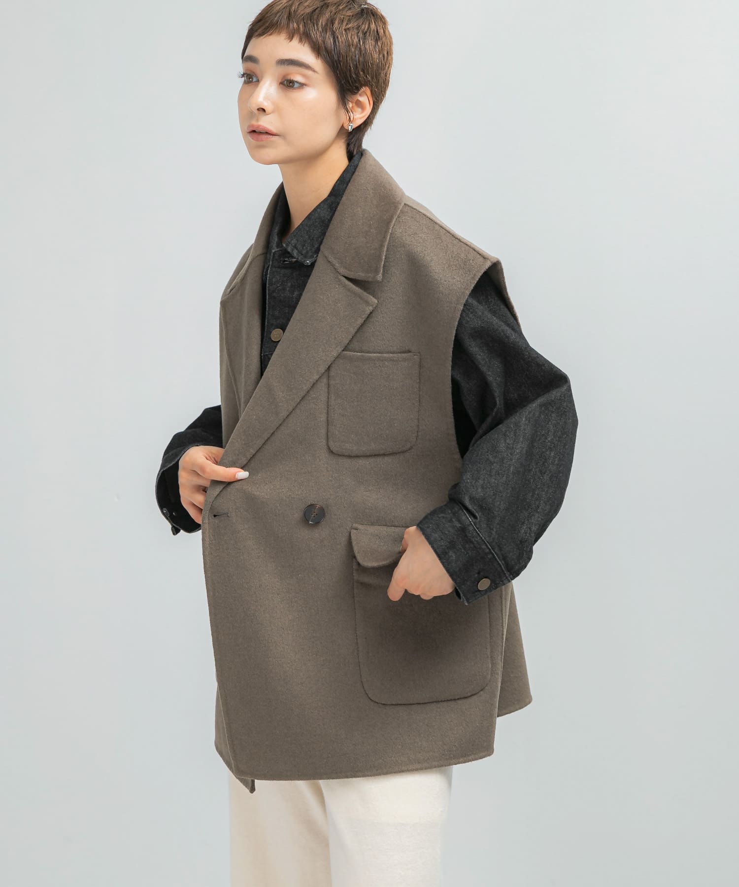 『一部別注カラー』YENN　DOUBLE FACE VEST JACKET