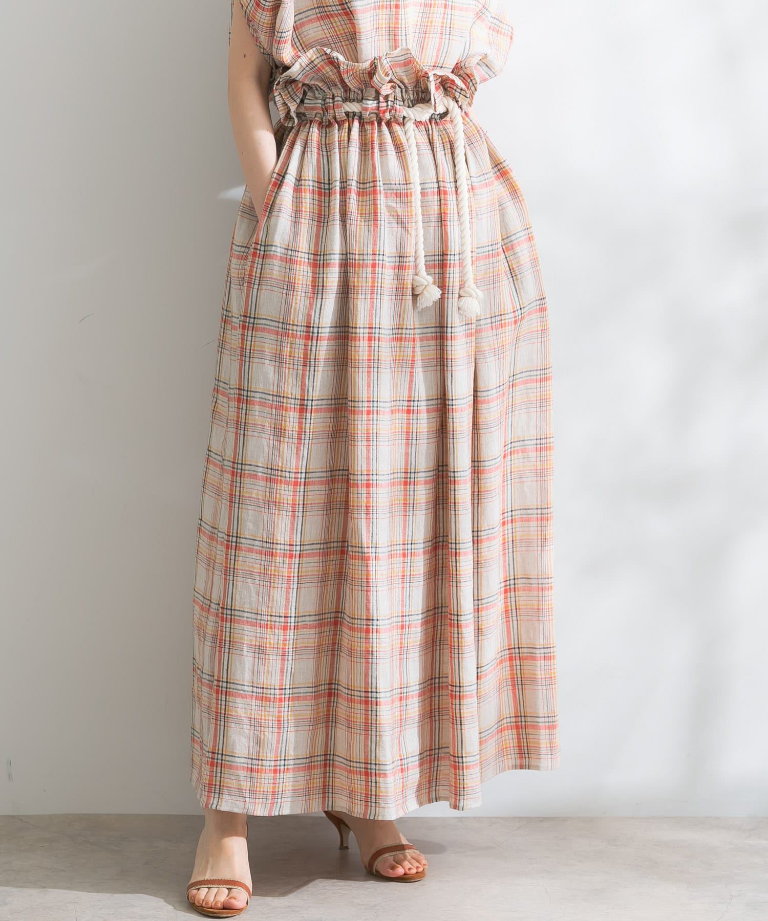POSTELEGANT　LINEN CHECKSKIRT