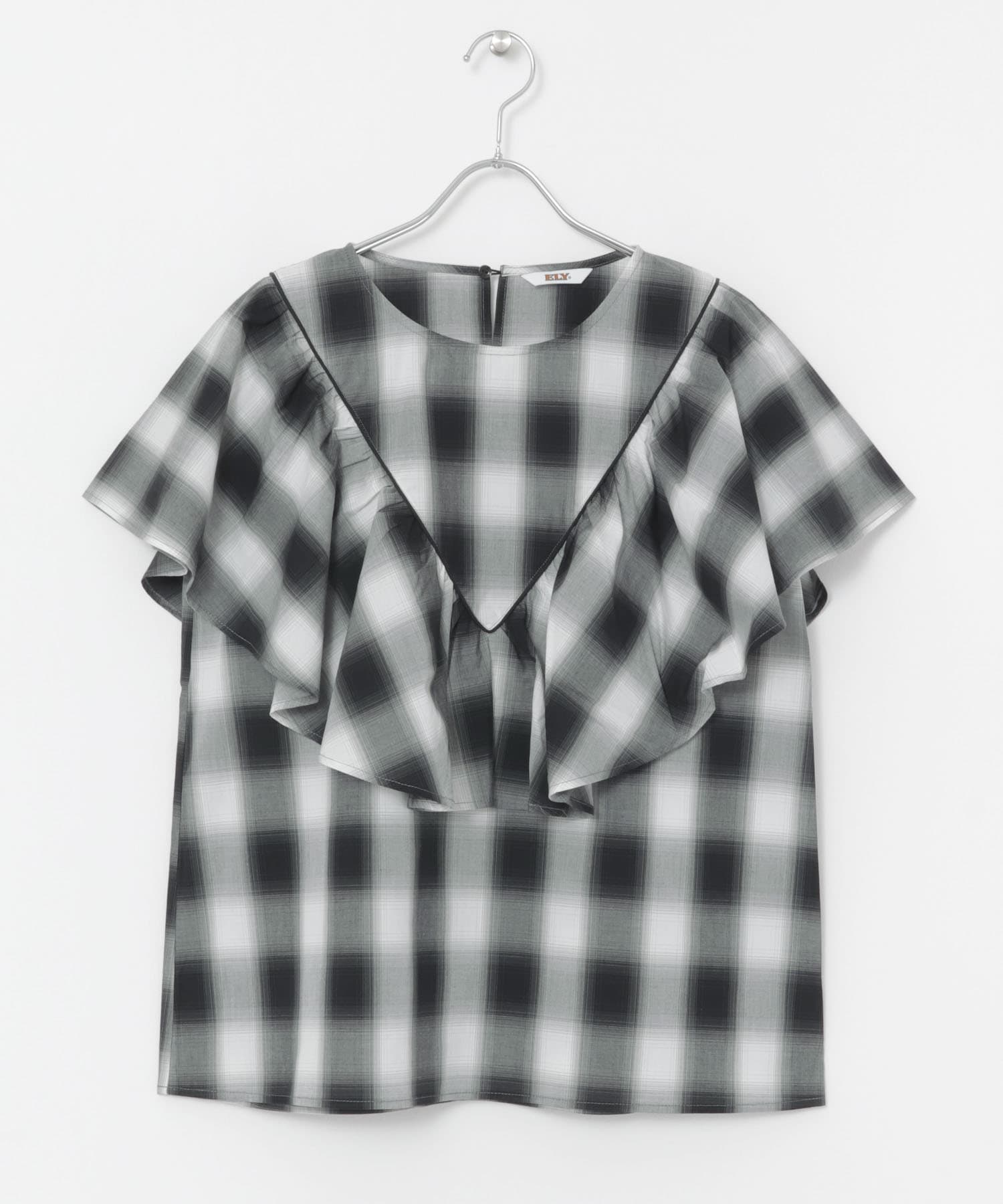 ELY　RUFFLE FRILL BLOUSE CHECK S