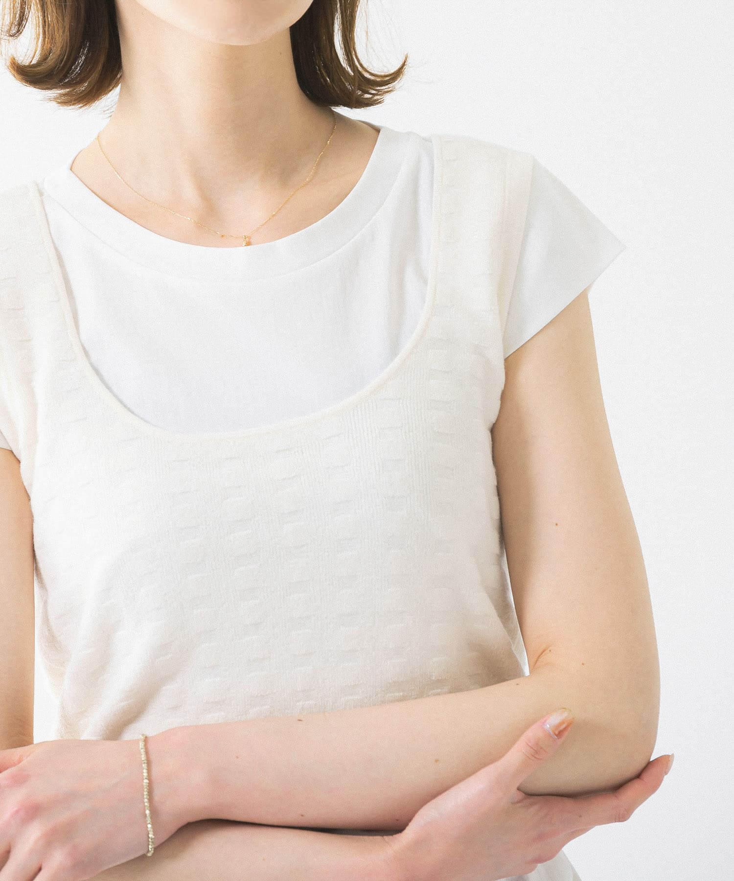 w cashmere　blockpattern shorttank-top