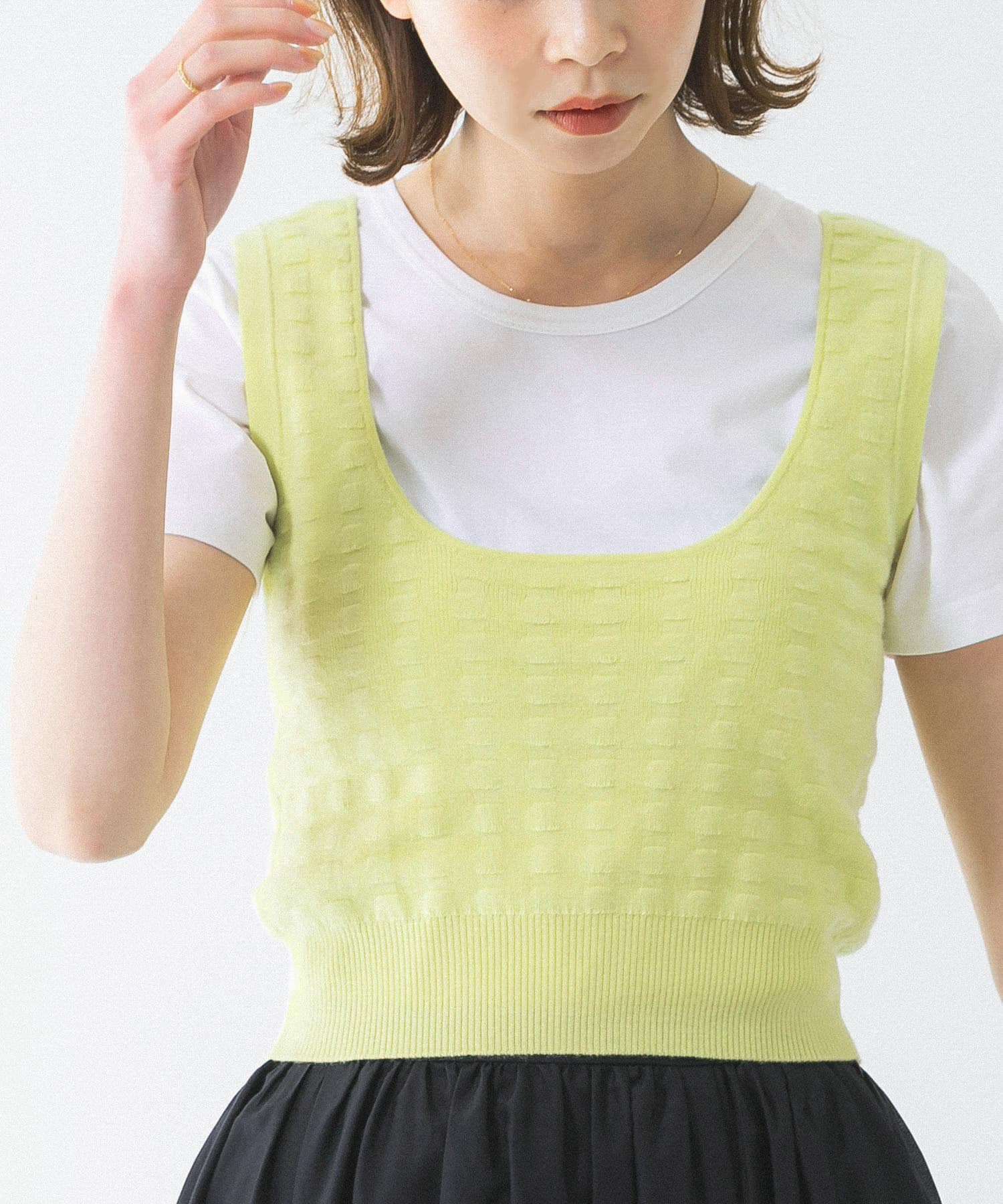 w cashmere　blockpattern shorttank-top