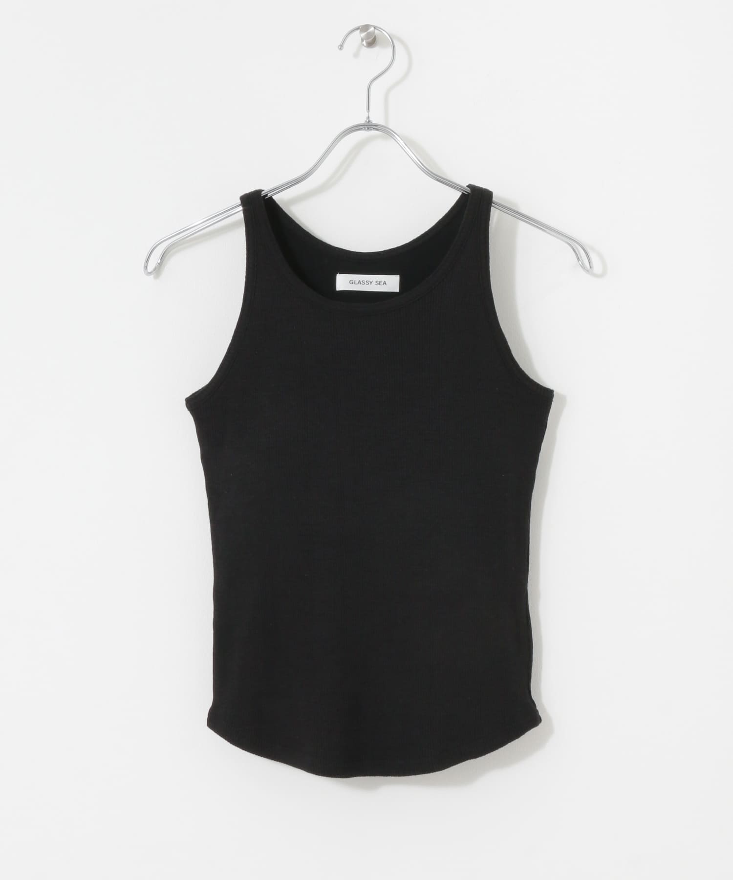 GLASSY SEA　カップイン綿麻タンクトップ black FREE