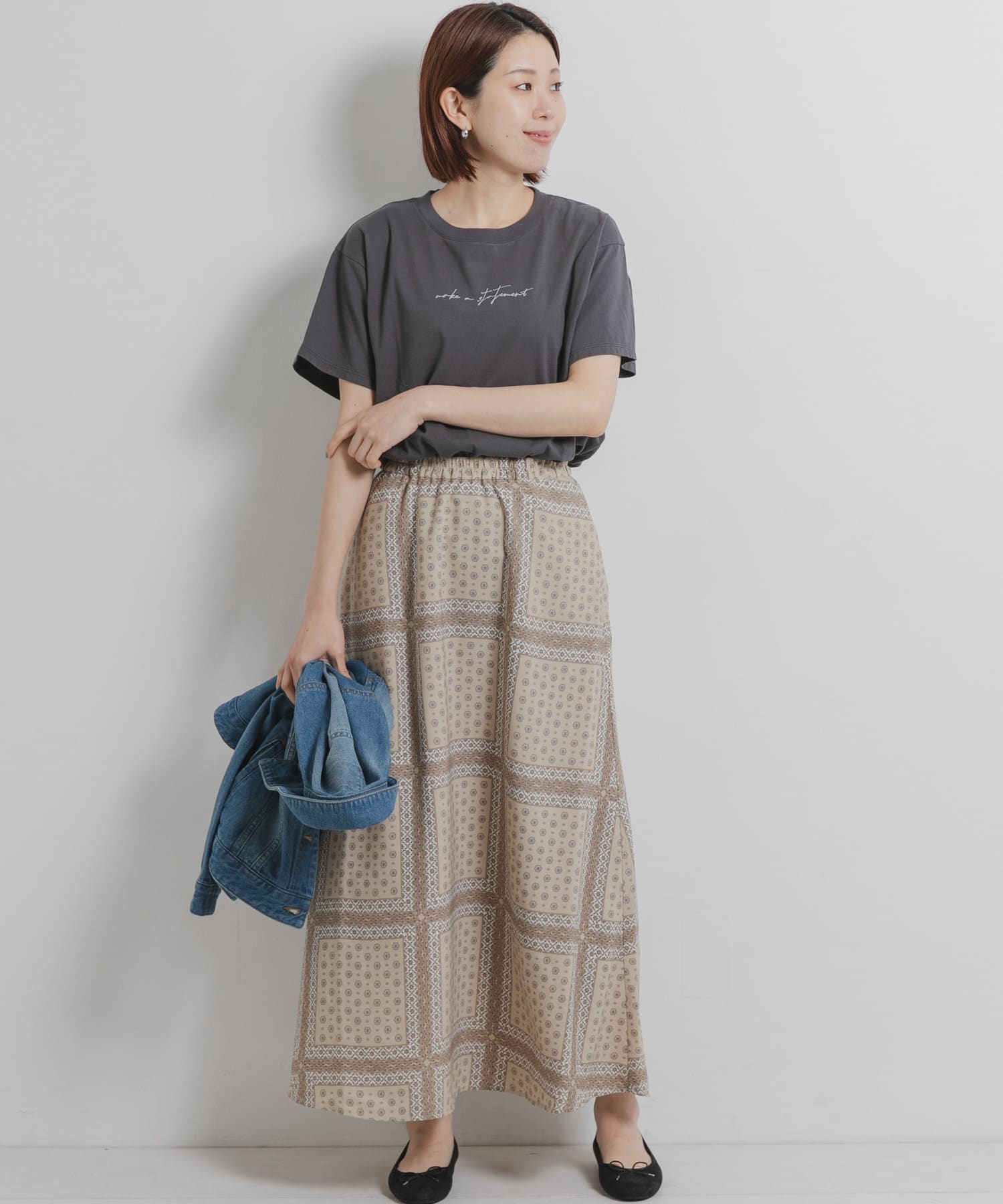 エスニックパネル柄ロングスカート ベージュ 36