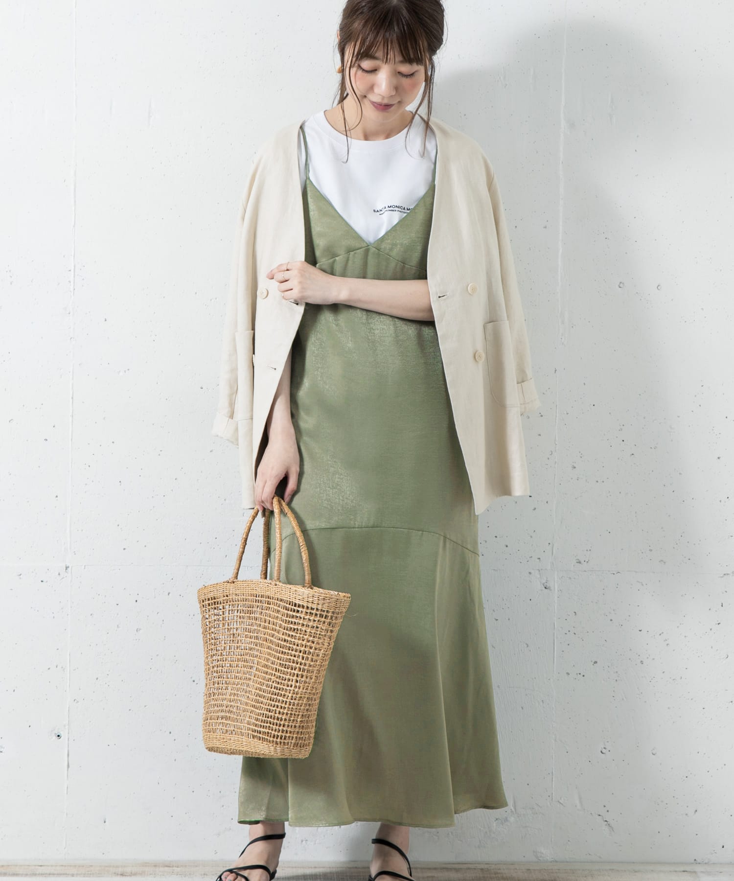 ヴィンテージサテンキャミソールワンピース