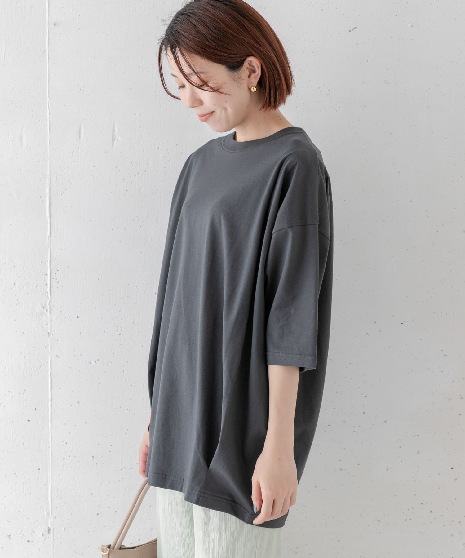 オーバーチュニックTシャツ ダークグレー FREE