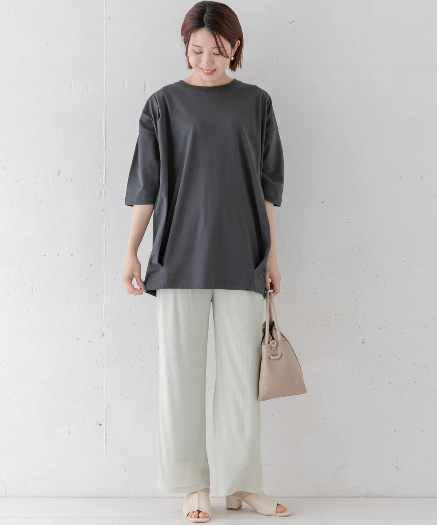 オーバーチュニックTシャツ ダークグレー FREE
