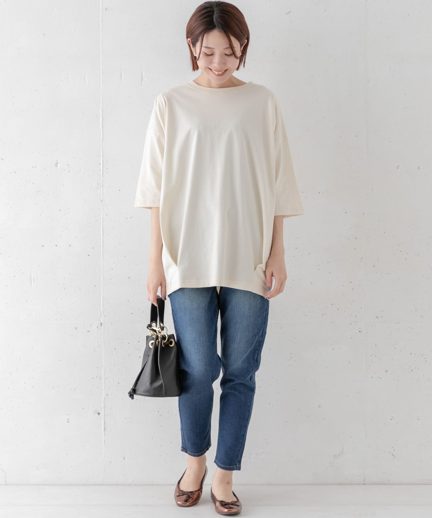オーバーチュニックTシャツ オフ FREE