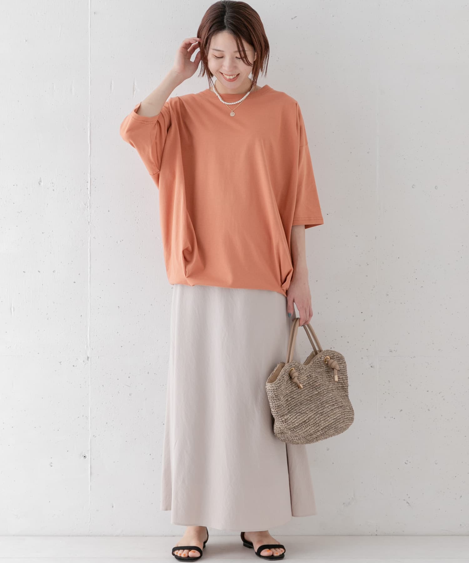 オーバーチュニックTシャツ オレンジ FREE