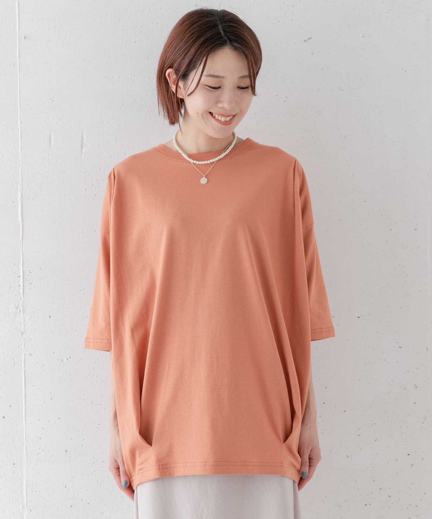 オーバーチュニックTシャツ オレンジ FREE