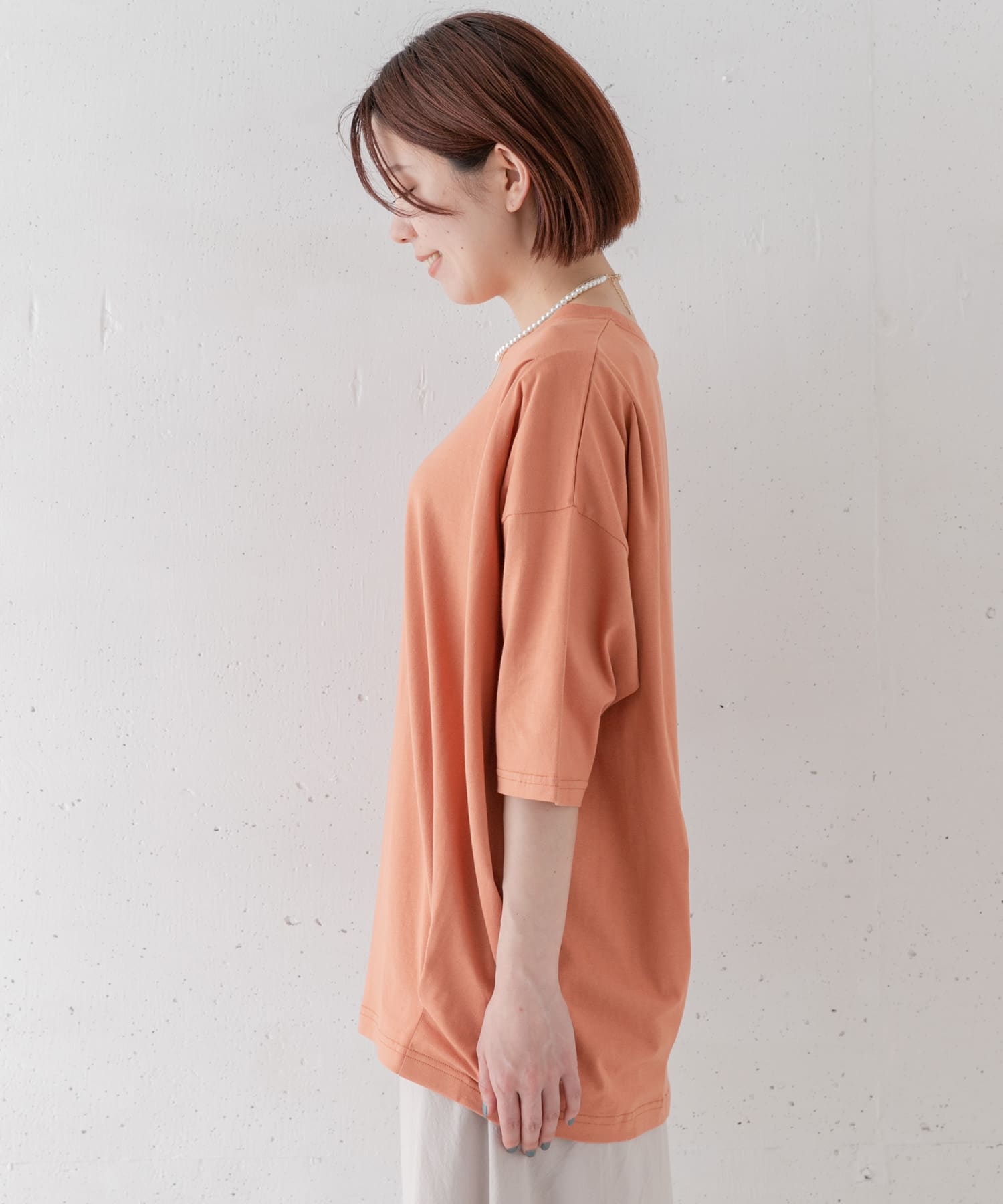 オーバーチュニックTシャツ オレンジ FREE
