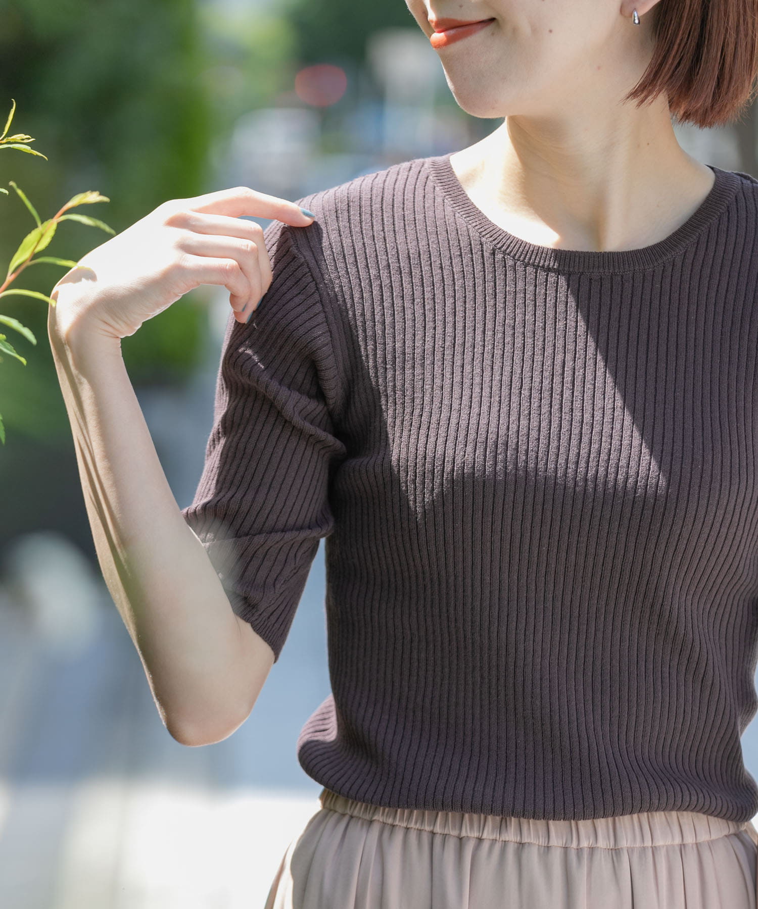 ベーシックリブニットTシャツ チャコール FREE