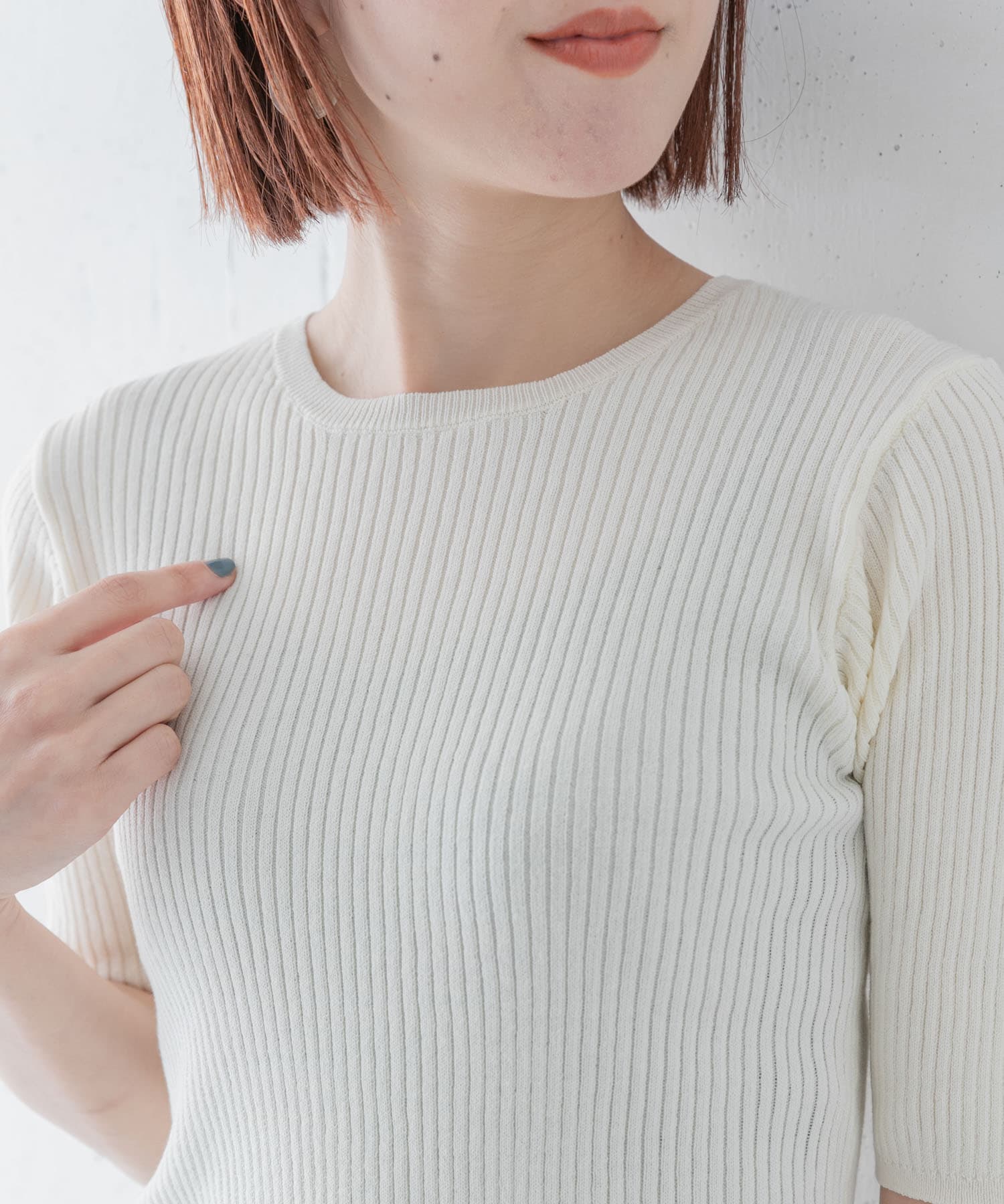 ベーシックリブニットTシャツ オフ FREE