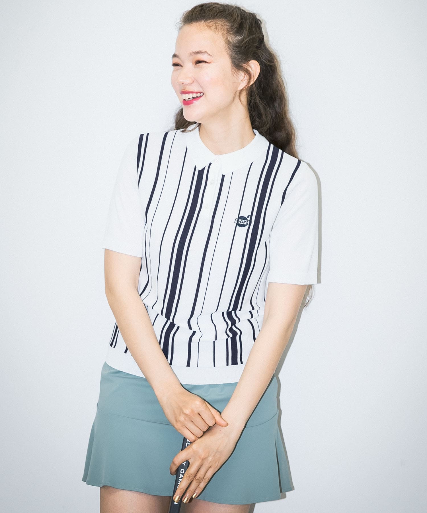 OOPS ストライプ半袖ポロシャツ(FREE WHT×NAVY): トップス｜URBAN
