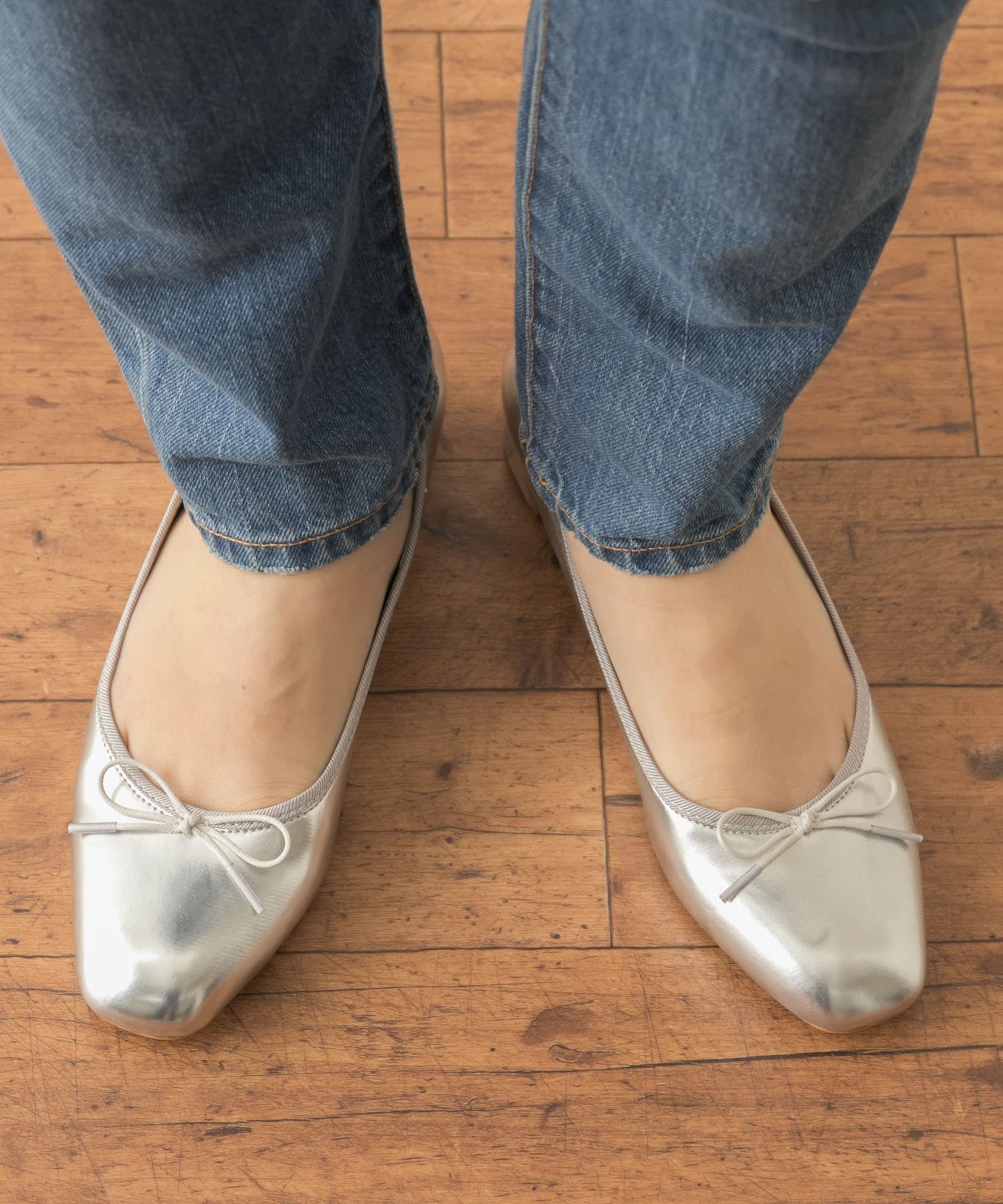 メタリックヒールバレエシューズ シルバー 36