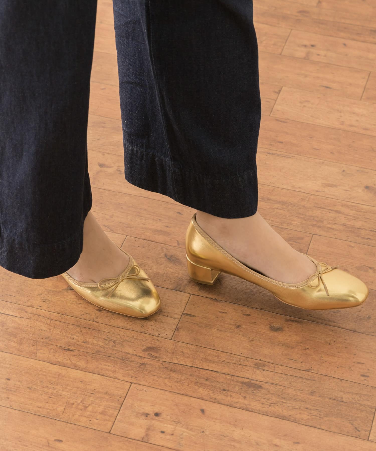 メタリックヒールバレエシューズ