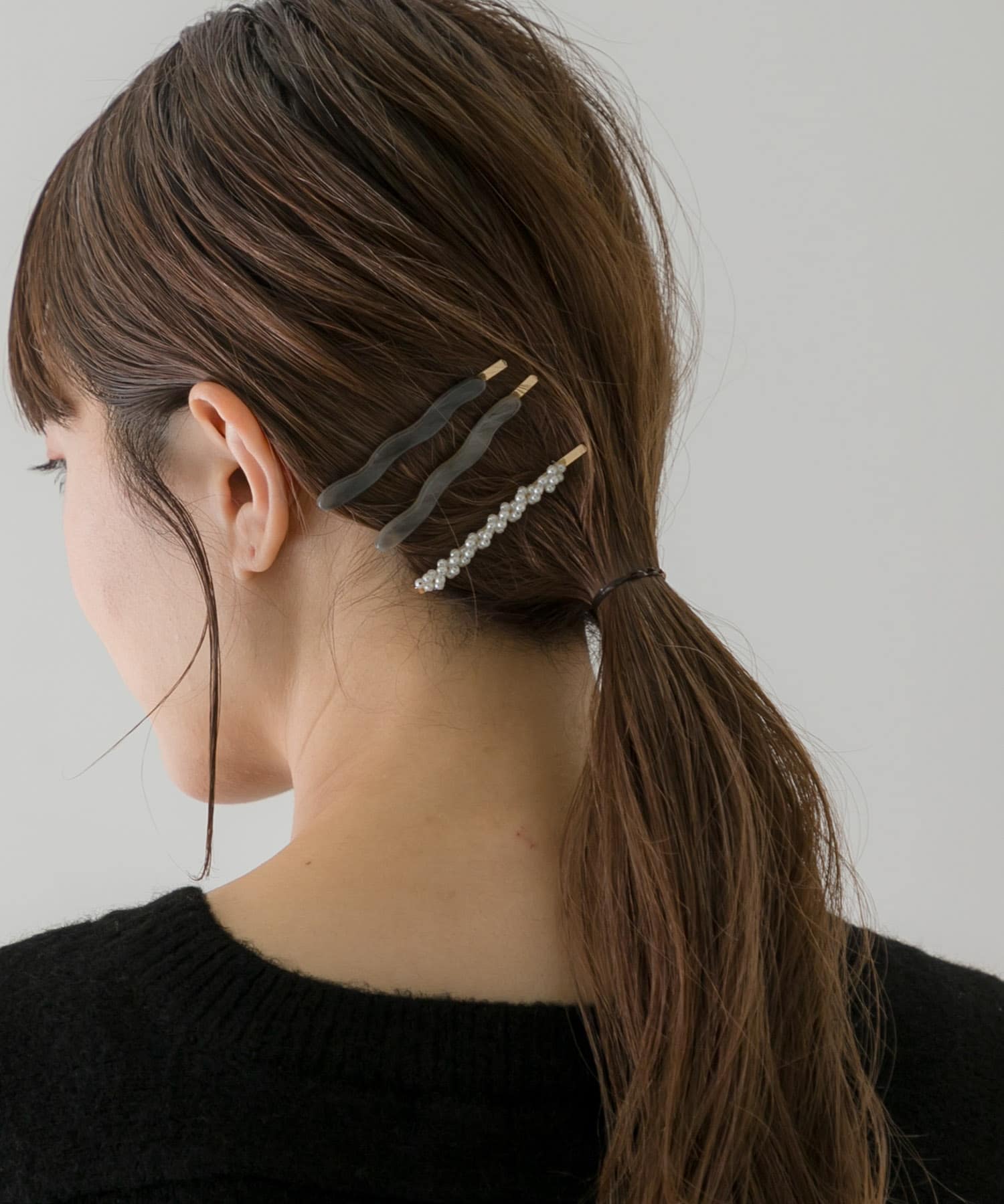 ウェーブ/パールヘアピンセット グレー one